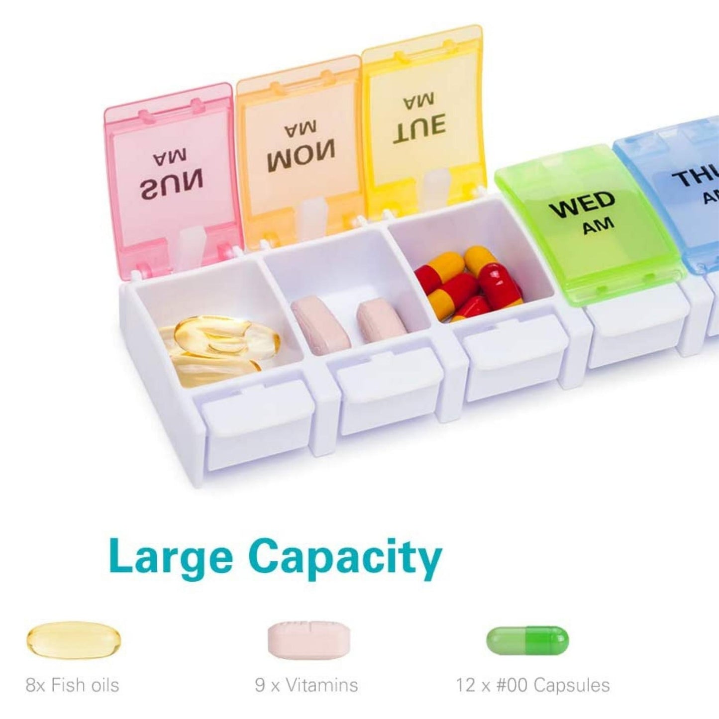AM PM Weekly 7 Day Colorful Pill Organizer