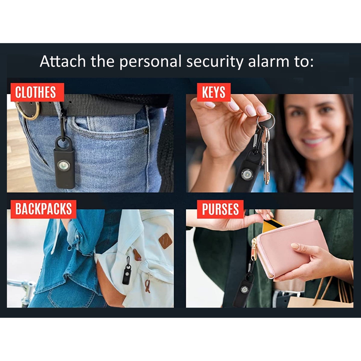 Rechargeable Self-Defense Alarm with High-Decibels and Strobing Light