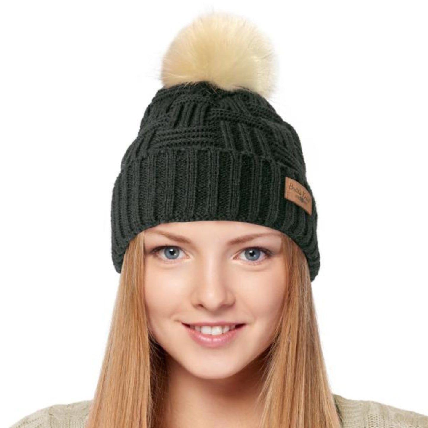 Fleece Lined Pom Pom Beanie Hat