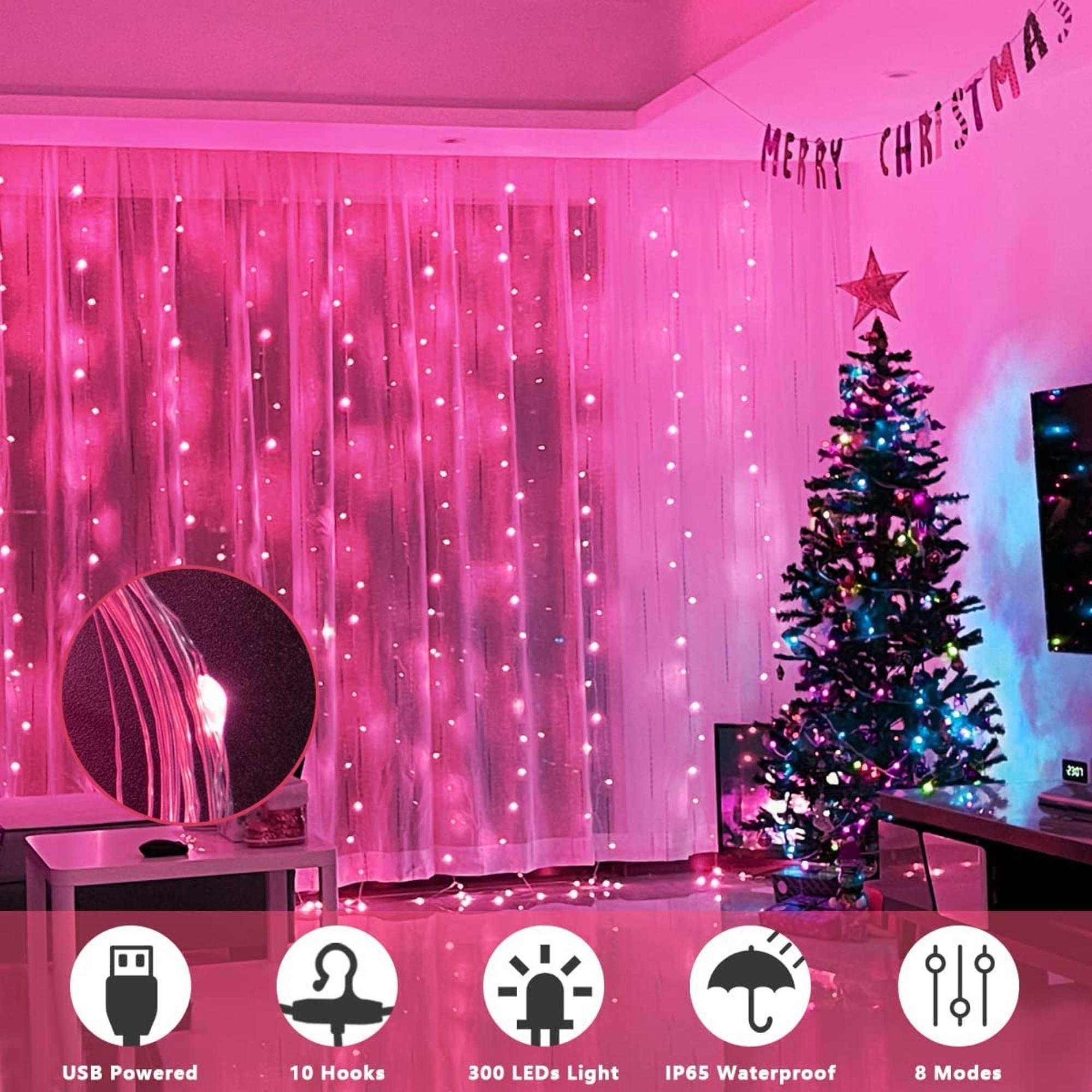 300 Led Window Curtain String Lights with Remote Control - 8 Modes