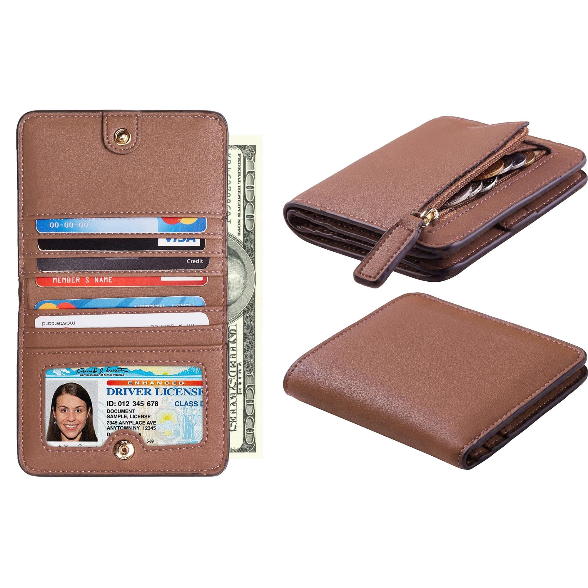 Women's Luxury Compact Faux Leather Bifold rfid Blocking Wallet