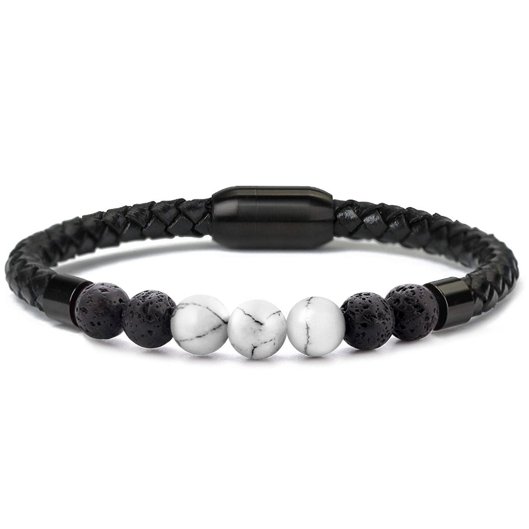 Men's Natural Healing Stone Leather Bracelet with Magnetic Closure