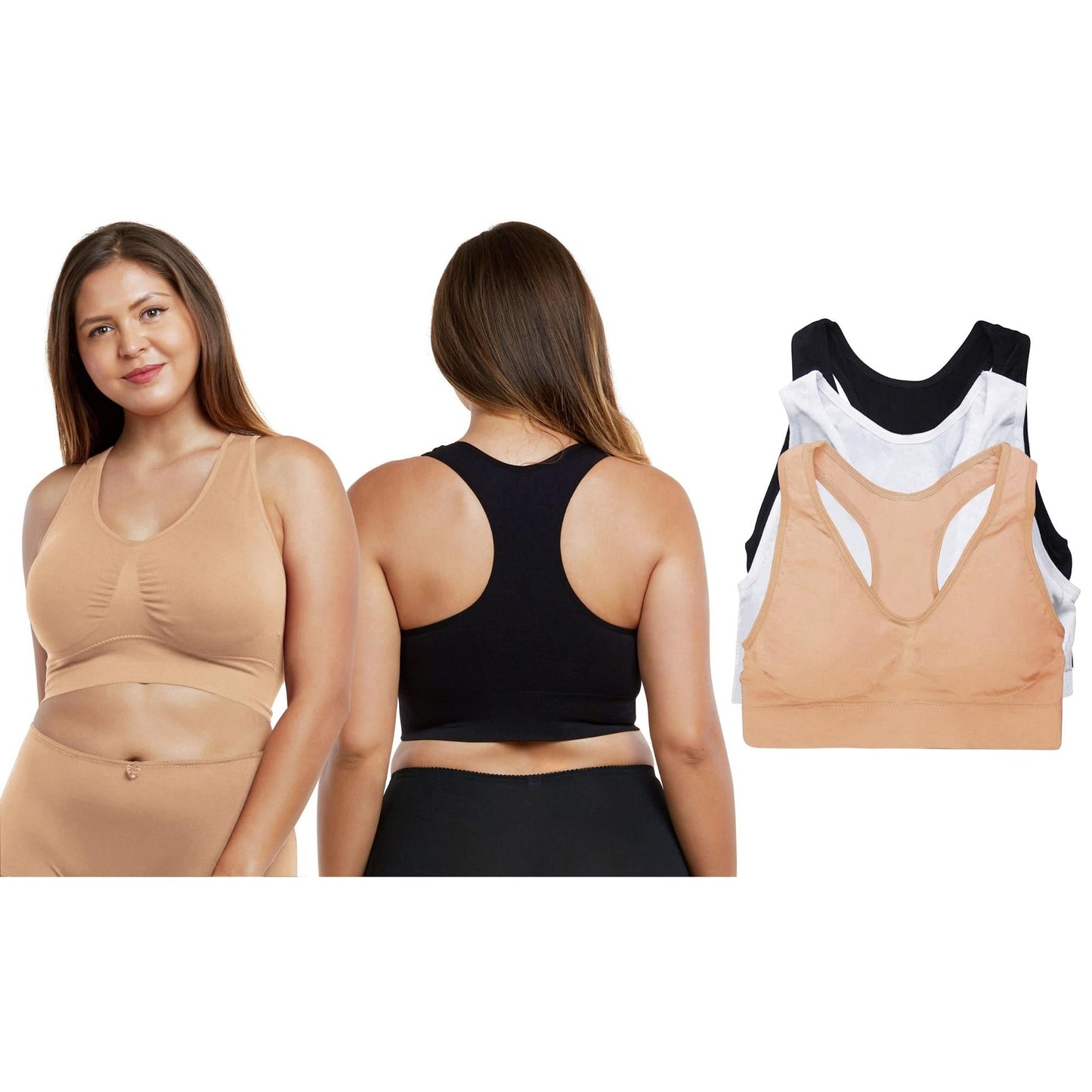 3:Pack Women's Seamless Racerback Bra (Available in Plus Sizes)