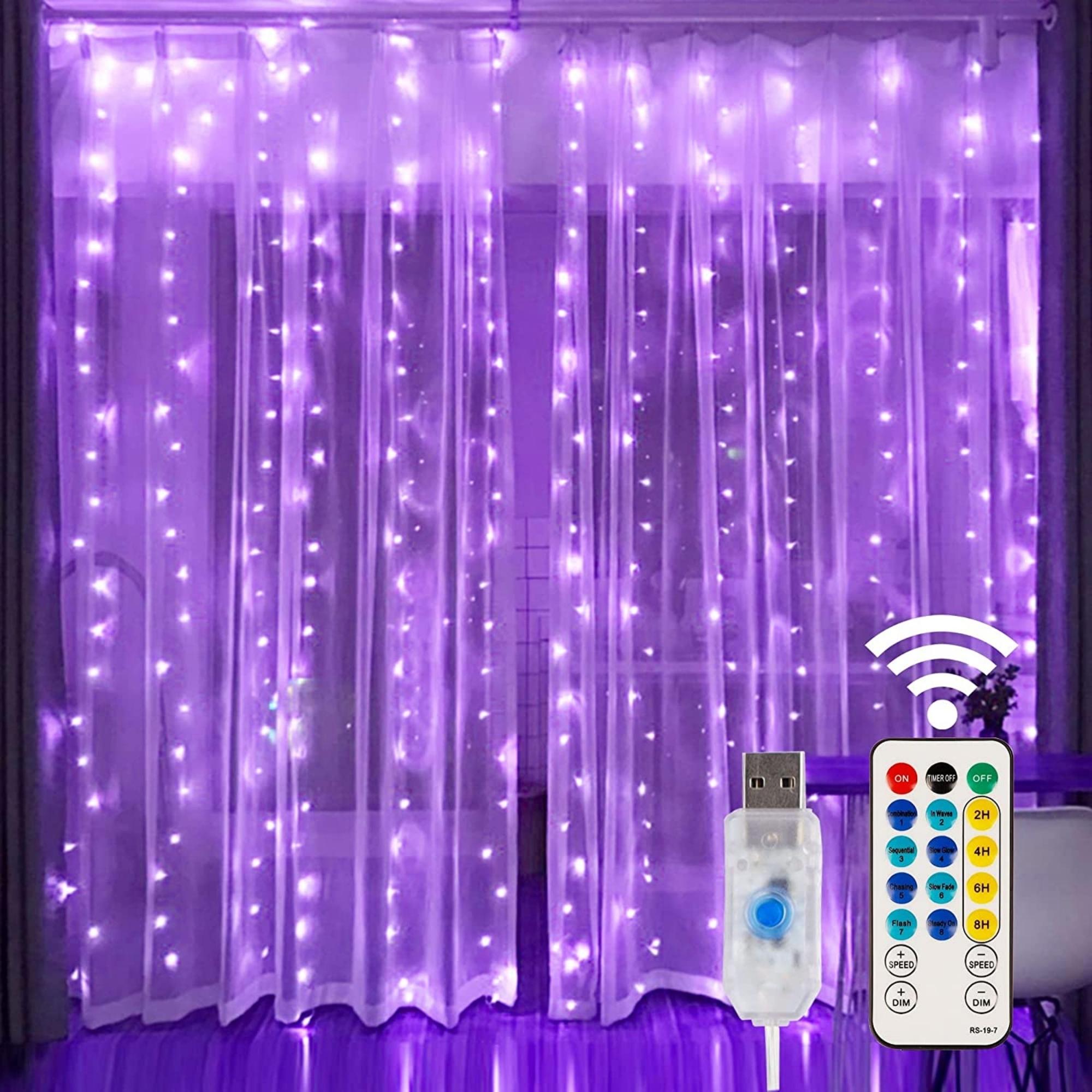 300 Led Window Curtain String Lights with Remote Control - 8 Modes