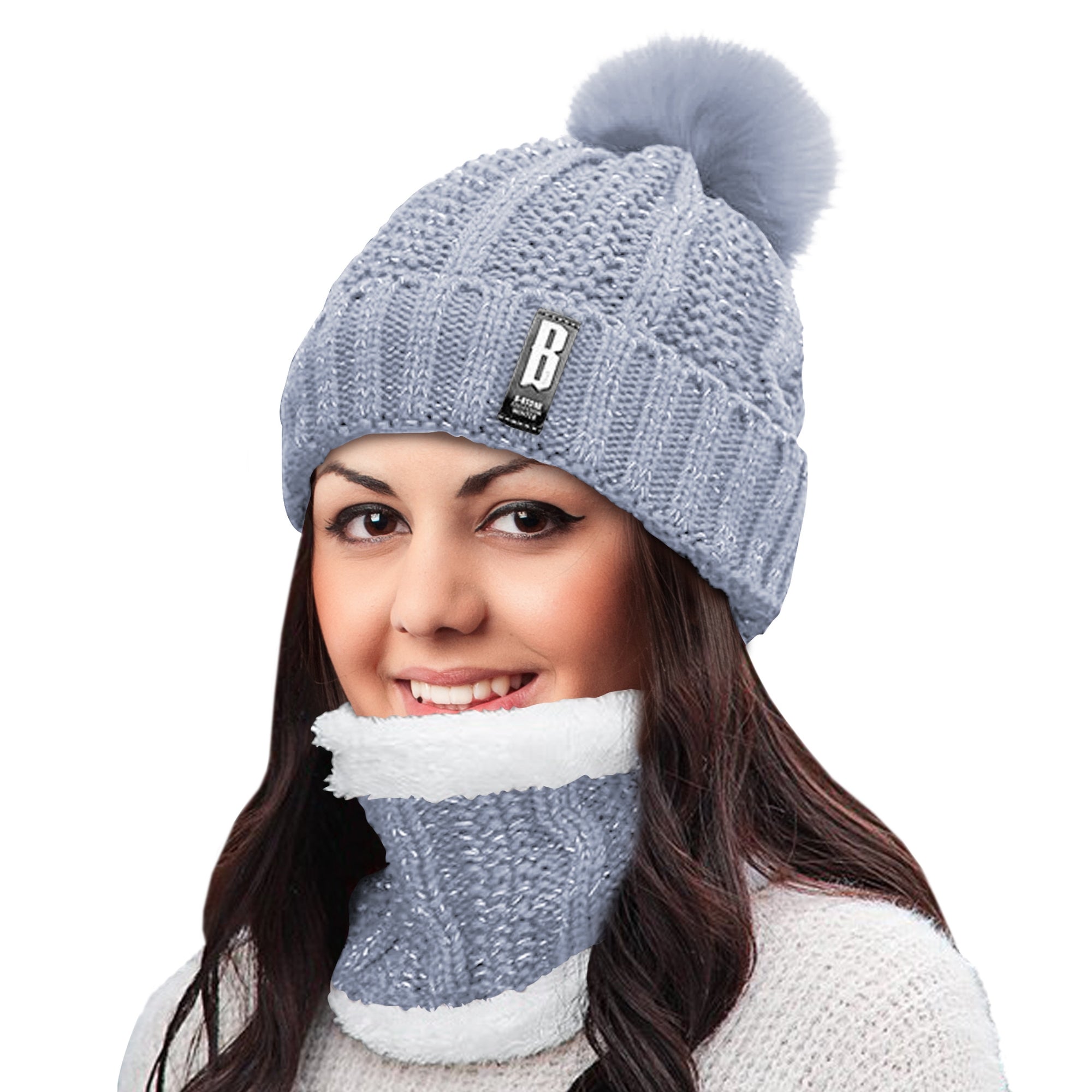 Winter Warm Knit Beanie Hat and Scarf Set for Women