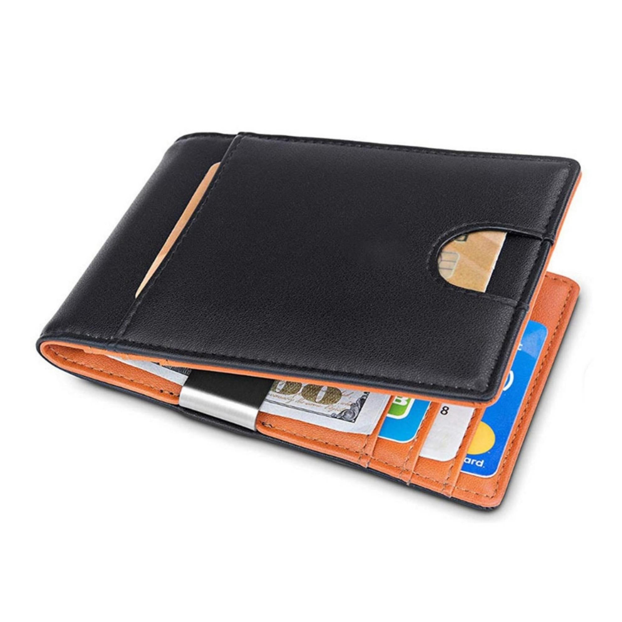Men Slim Minimalist Wallet with 7 Slots RFID Blocking and Money Clip