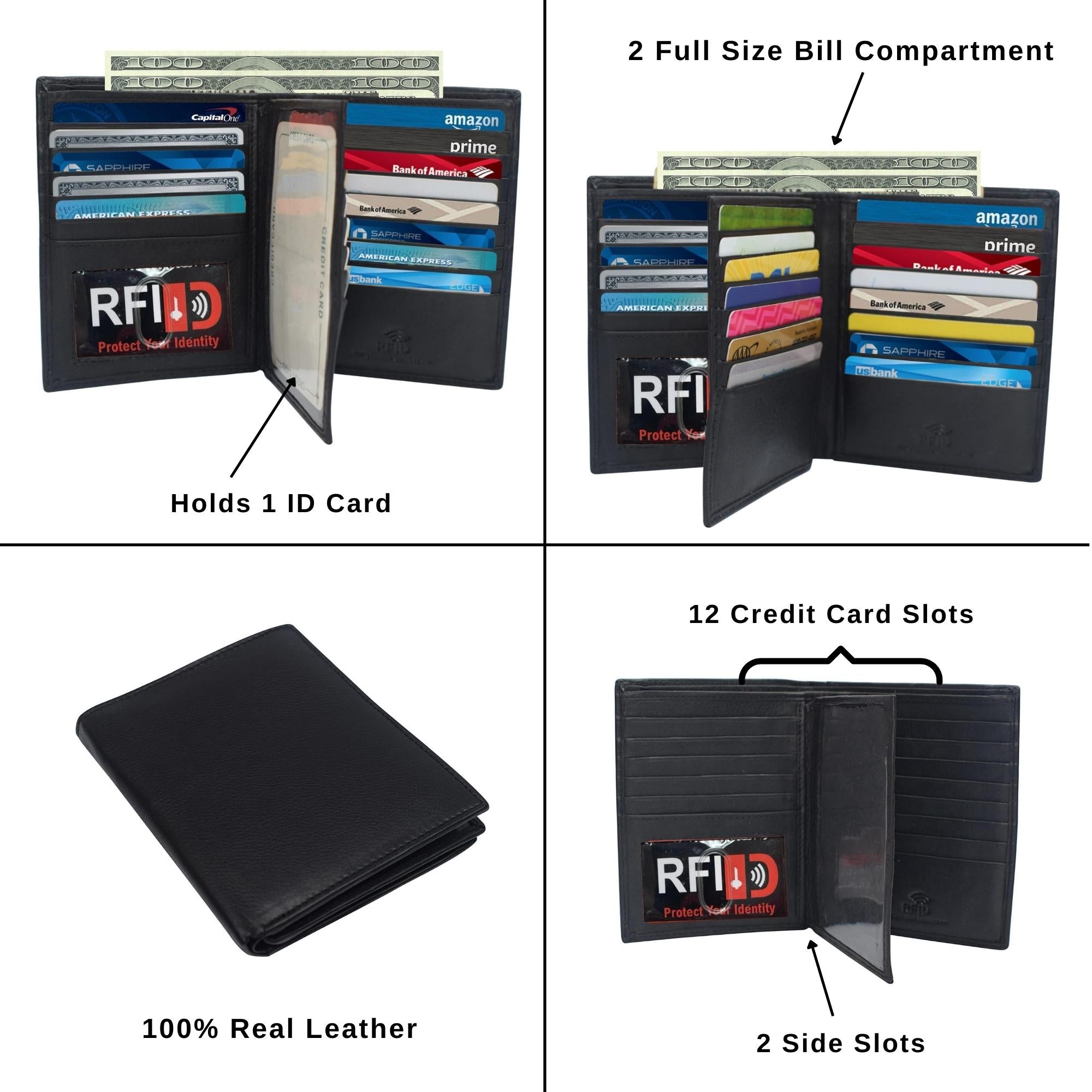 RFID Blocking Bifold Premium Leather Wallet & Vaccination Card Holder