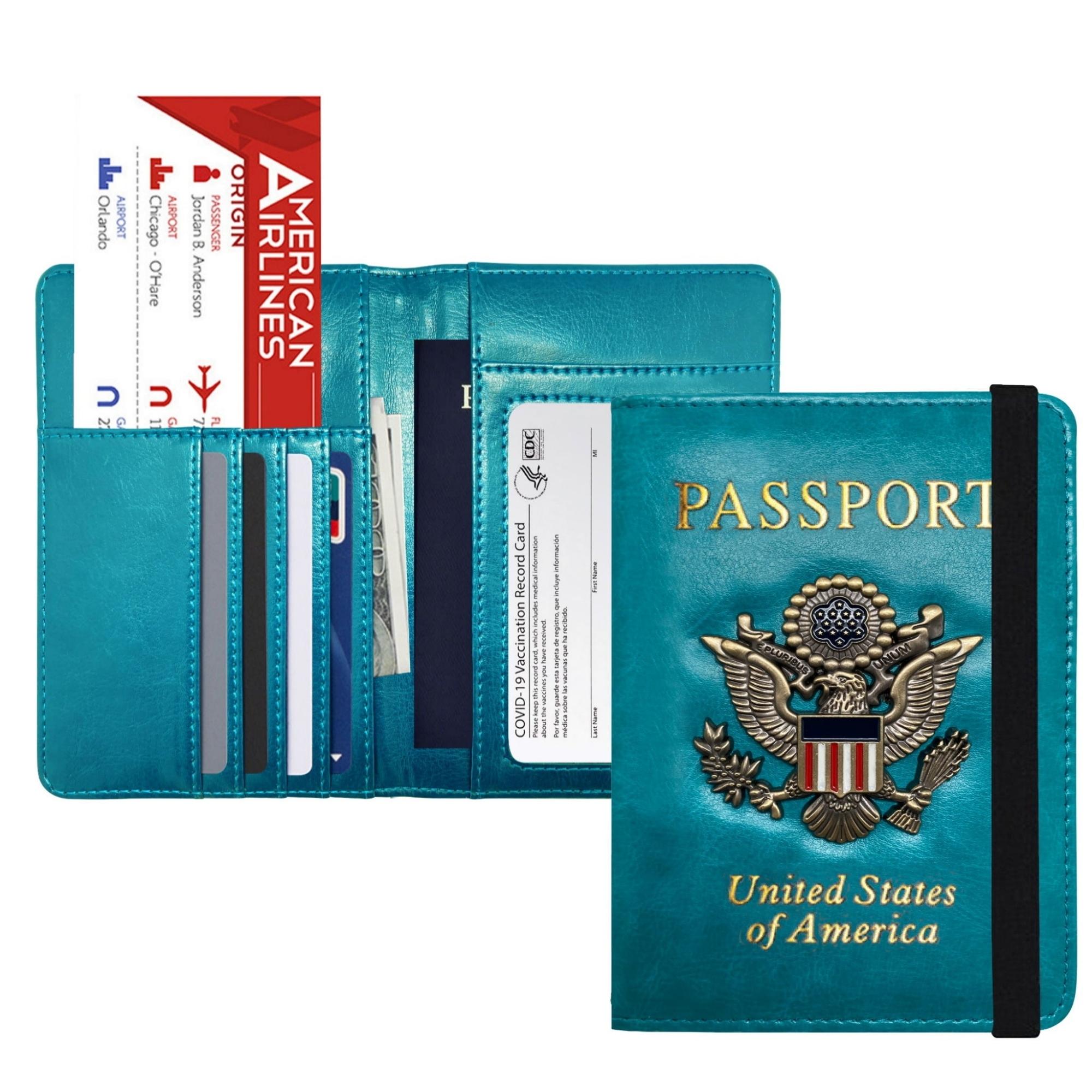 Leather Passport Wallet With Vaccination Card Slot & Elastic Strap
