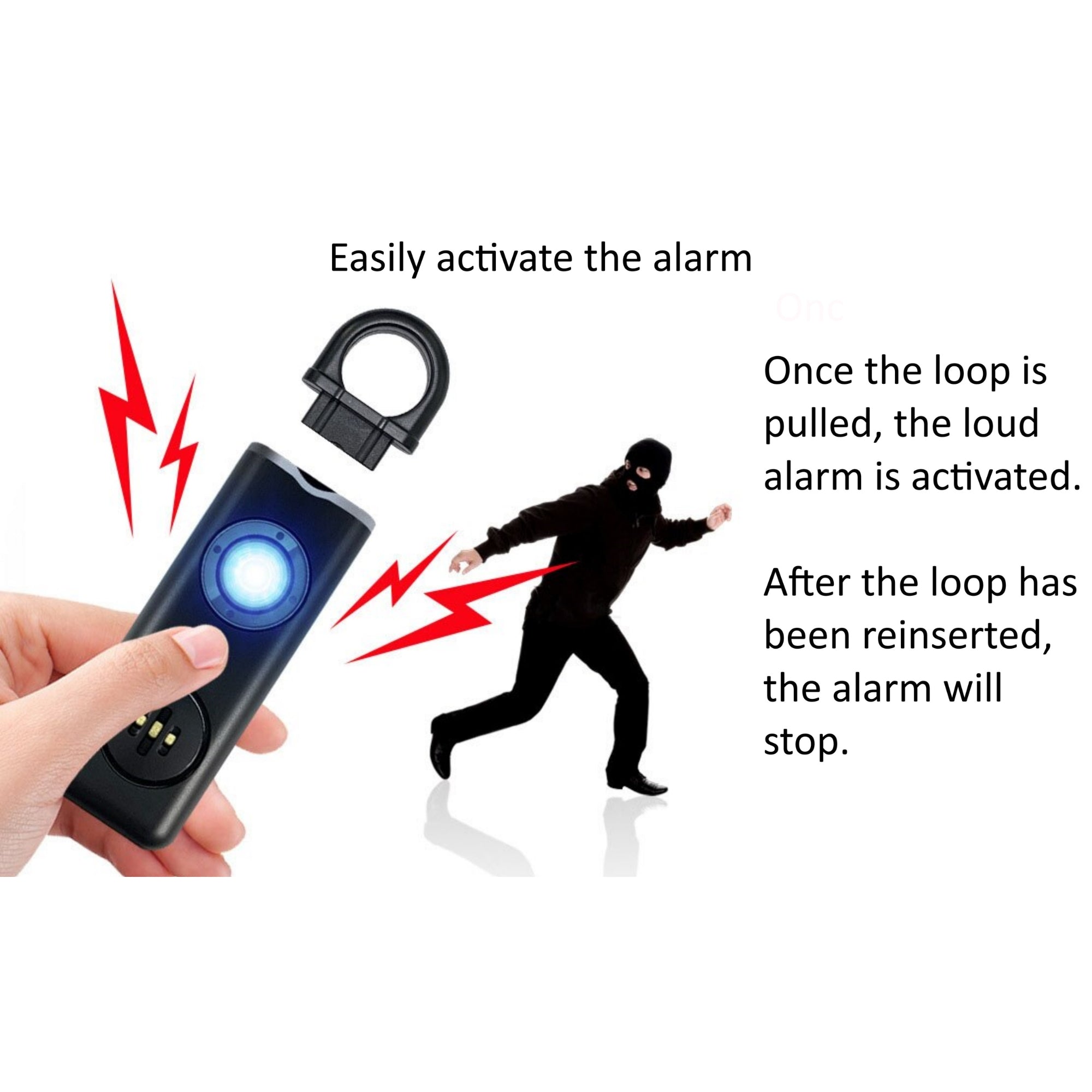Rechargeable Self-Defense Alarm with High-Decibels and Strobing Light