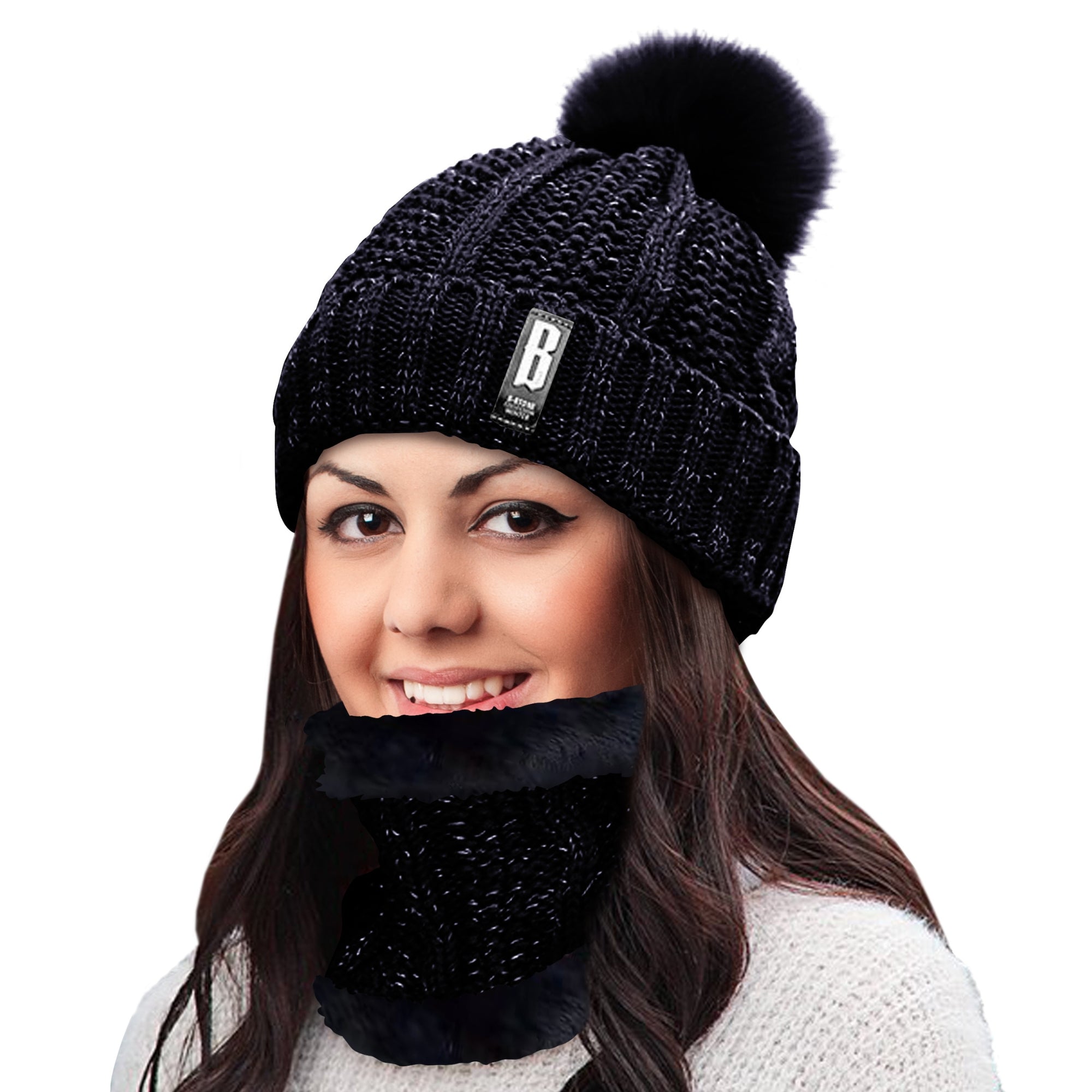 Winter Warm Knit Beanie Hat and Scarf Set for Women