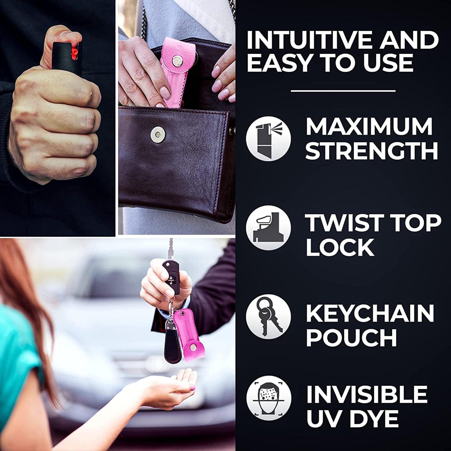 Best Self Defense Pepper Spray Tool w/ Leather Pouch Keychain for Women