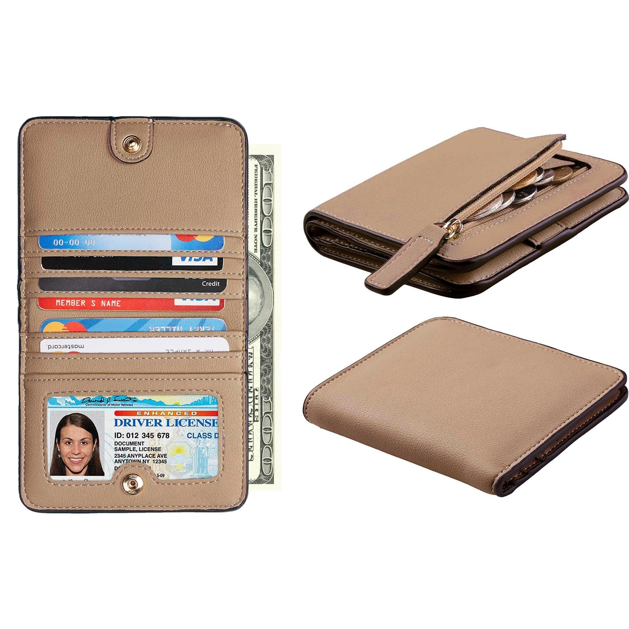 Women's Luxury Compact Faux Leather Bifold rfid Blocking Wallet