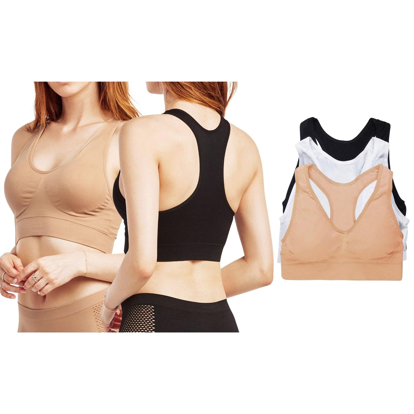 3:Pack Women's Seamless Racerback Bra (Available in Plus Sizes)