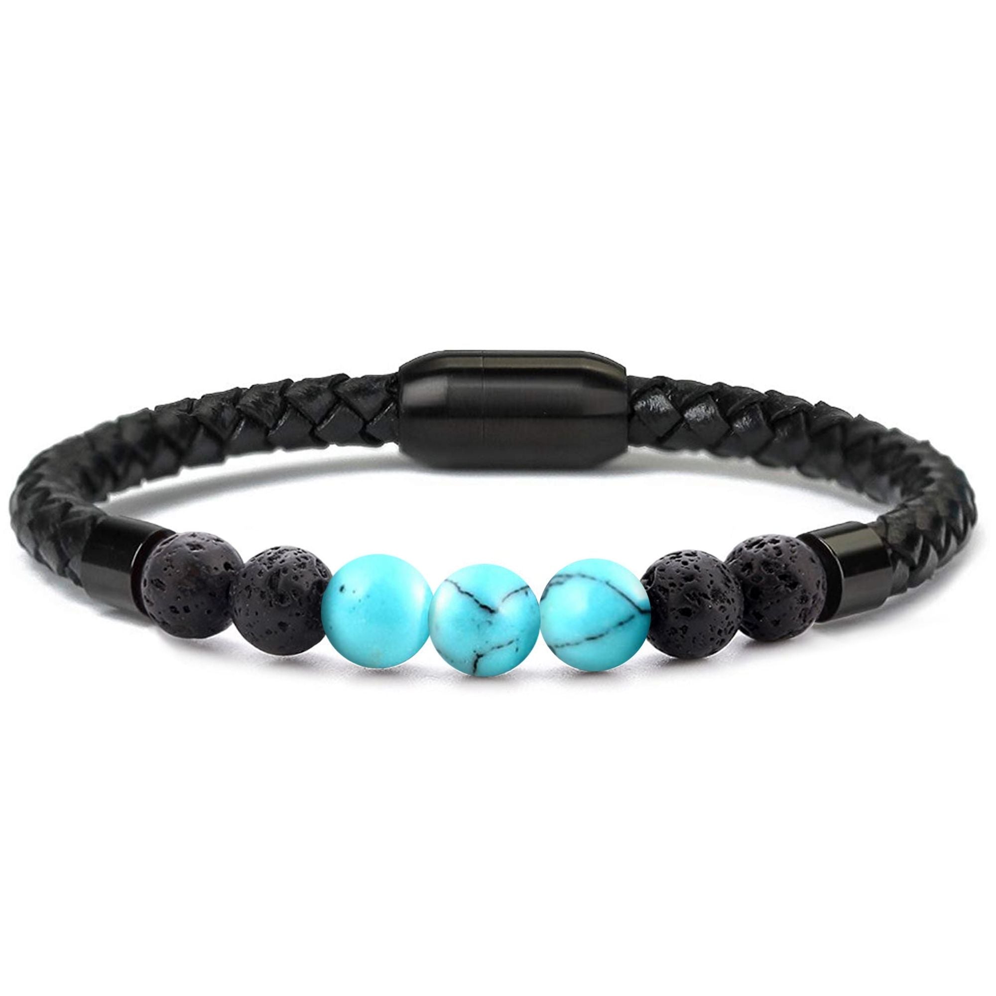 Men's Natural Healing Stone Leather Bracelet with Magnetic Closure