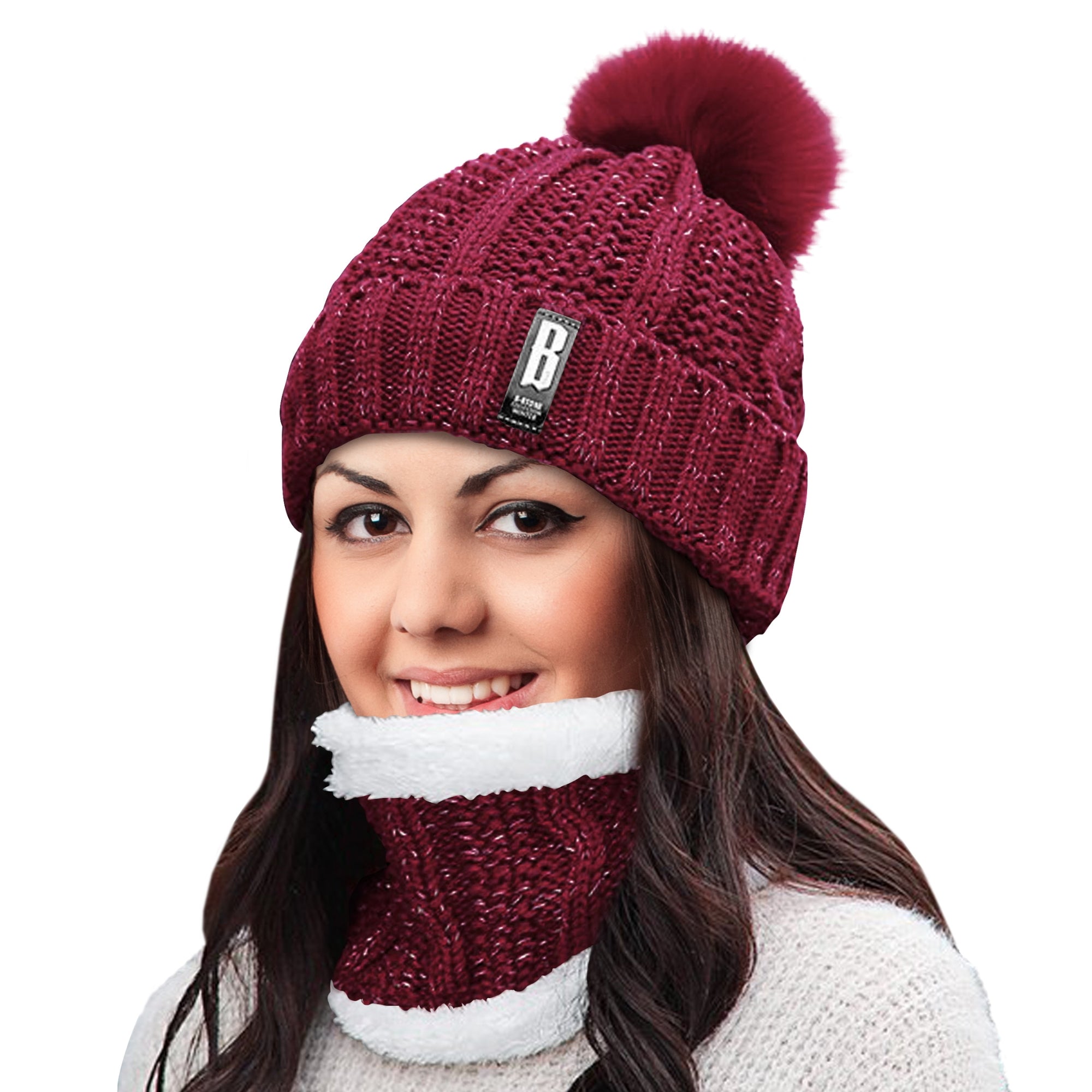 Winter Warm Knit Beanie Hat and Scarf Set for Women