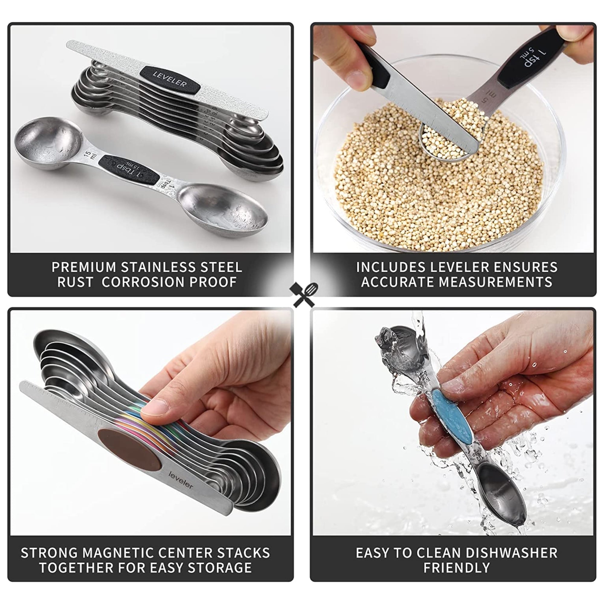 Dual Sided Stainless Steel Magnetic Measuring Spoons