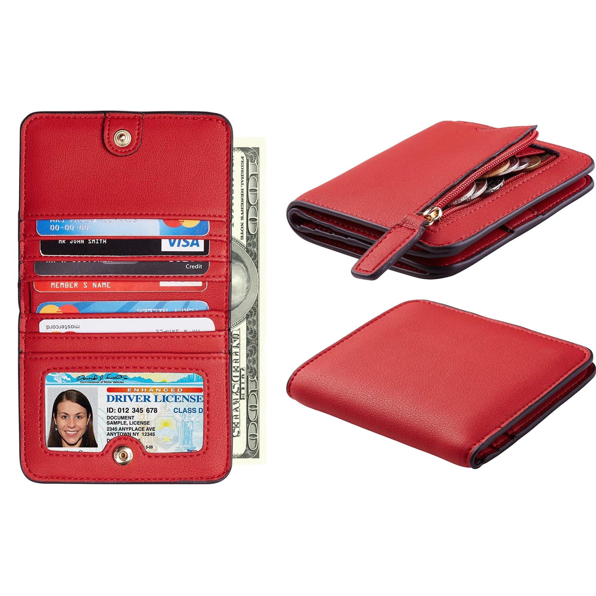 Women's Luxury Compact Faux Leather Bifold rfid Blocking Wallet