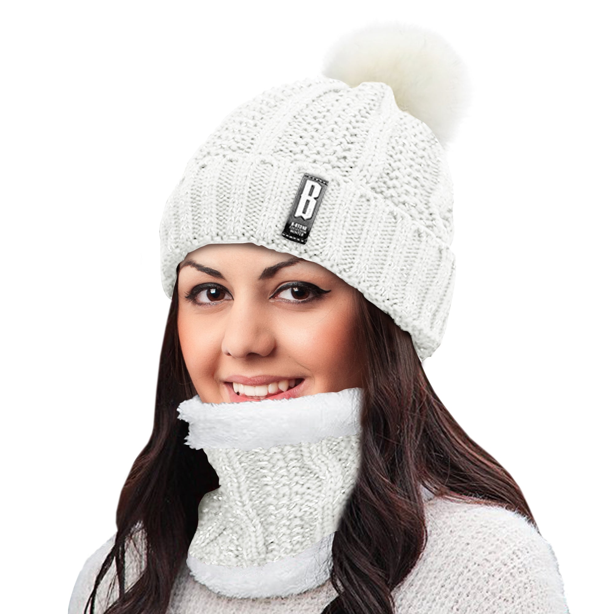 Winter Warm Knit Beanie Hat and Scarf Set for Women