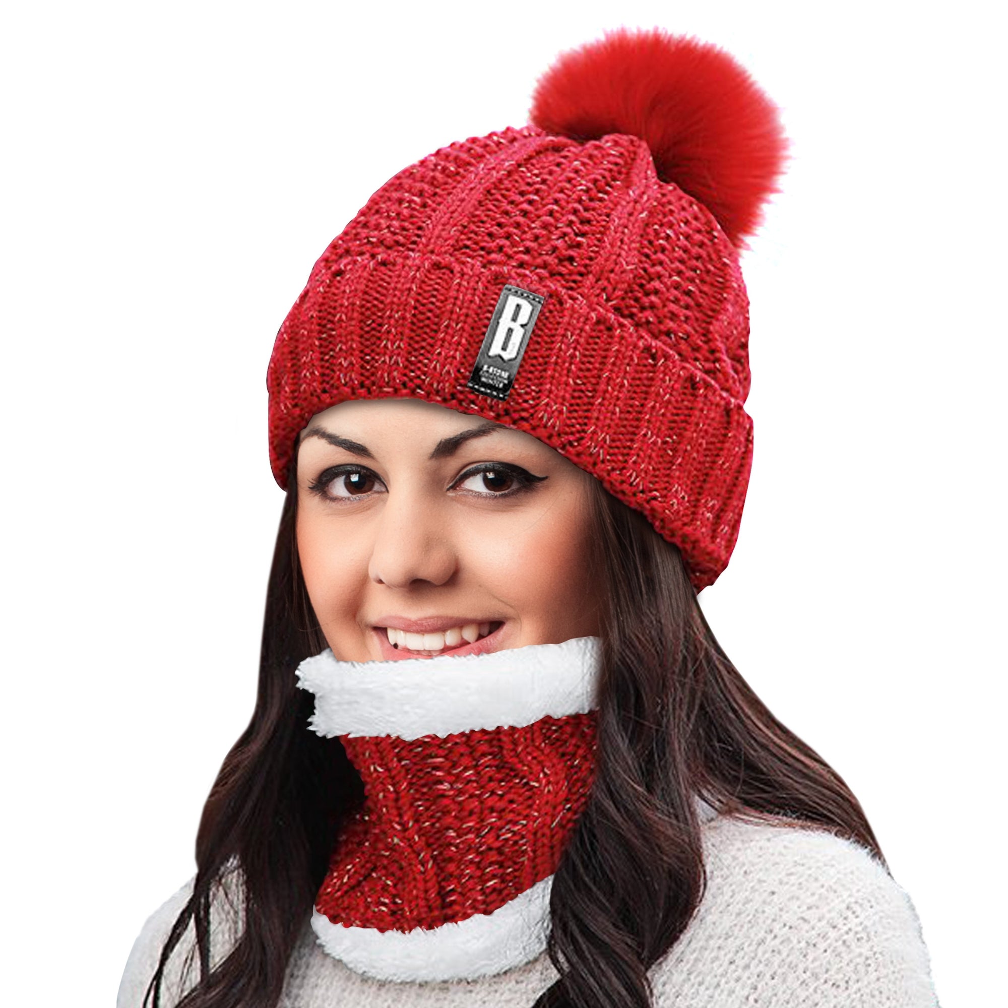 Winter Warm Knit Beanie Hat and Scarf Set for Women