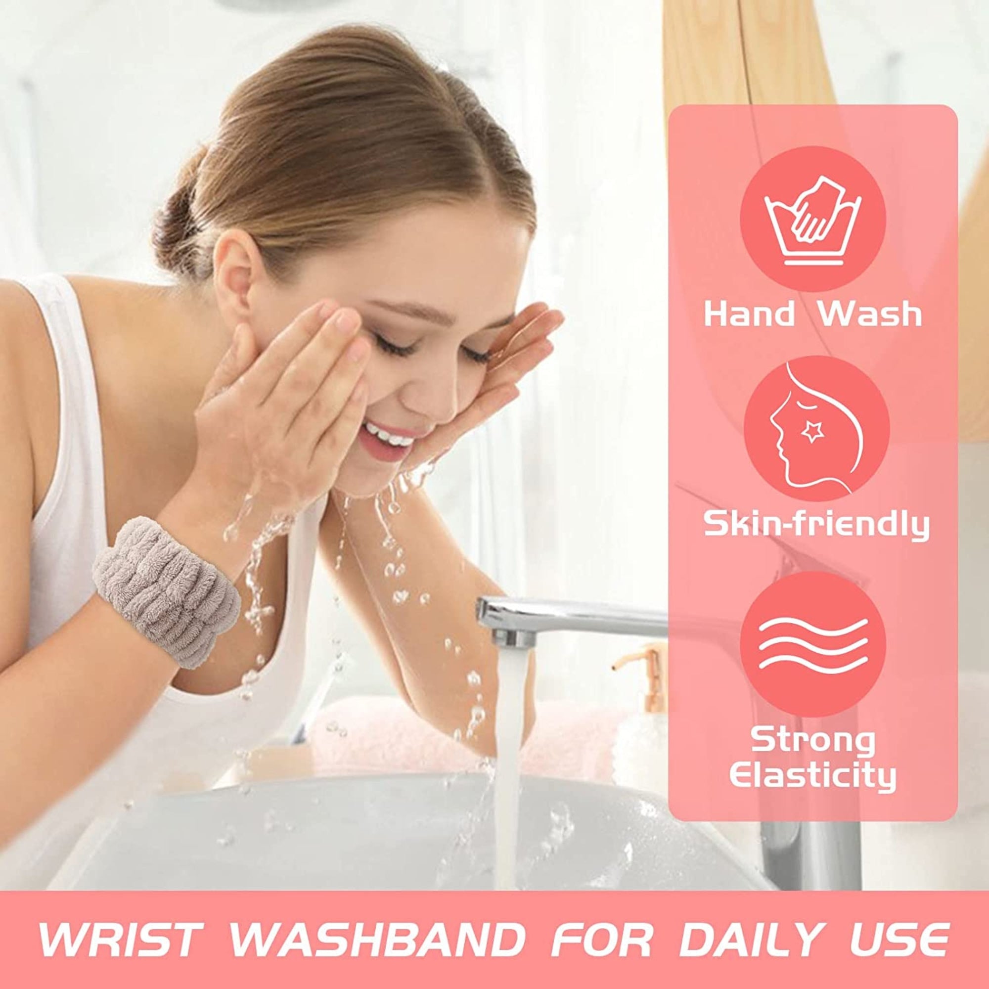 3-Pairs Wrist Wash Towel Band Wristband Scrunchies for Washing Face