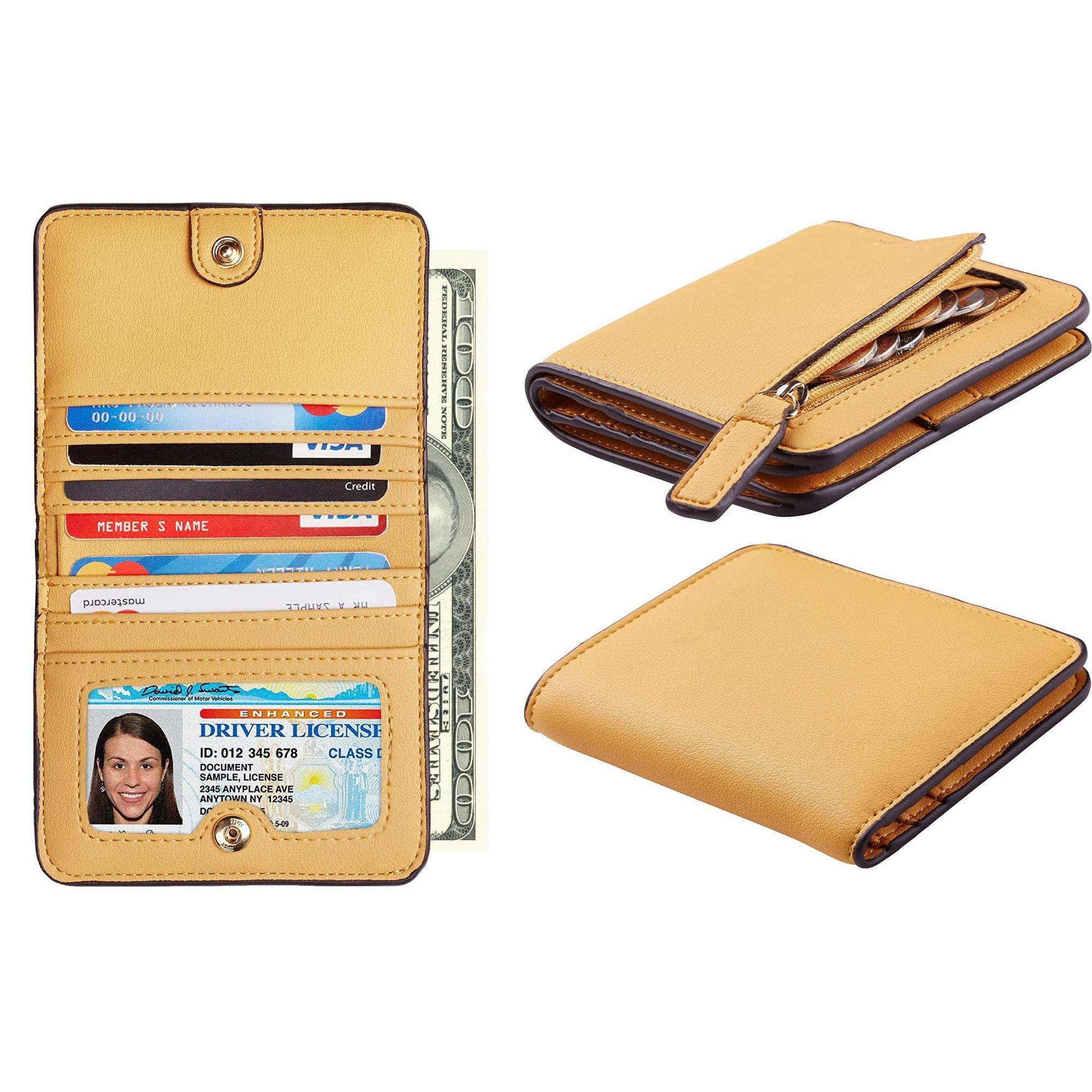Women's Luxury Compact Faux Leather Bifold rfid Blocking Wallet