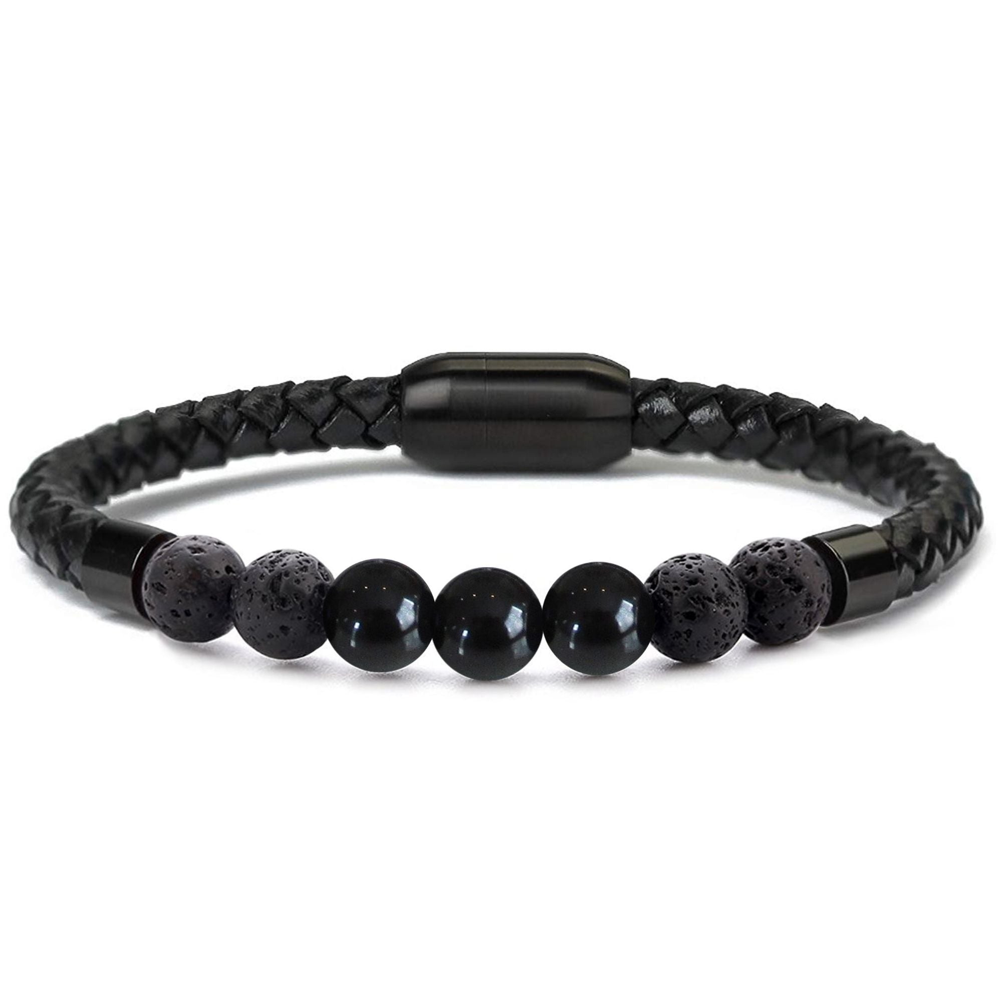 Men's Natural Healing Stone Leather Bracelet with Magnetic Closure