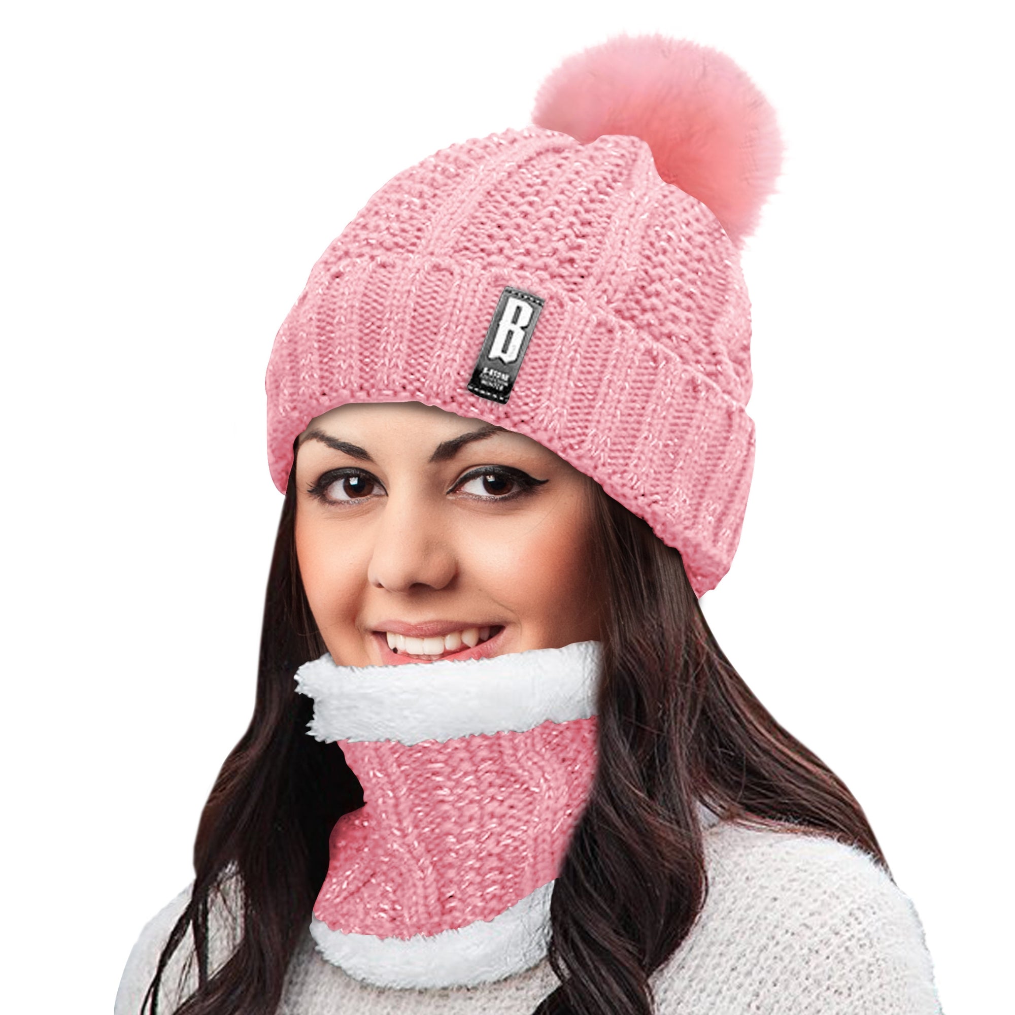 Winter Warm Knit Beanie Hat and Scarf Set for Women