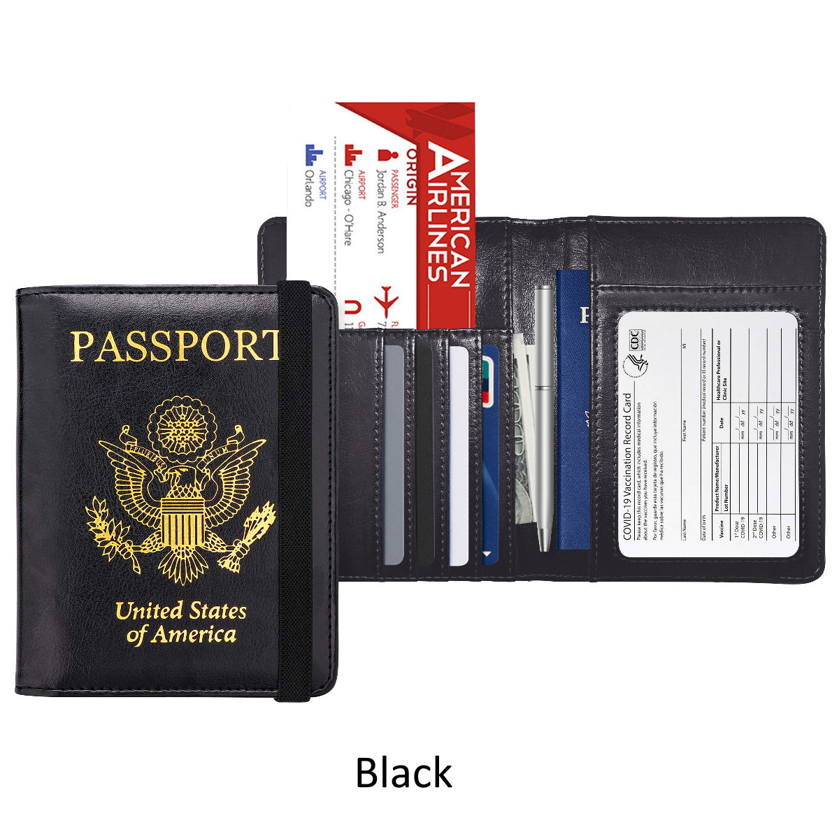 PU Leather RFID Passport and Vaccine Card Holder Combo