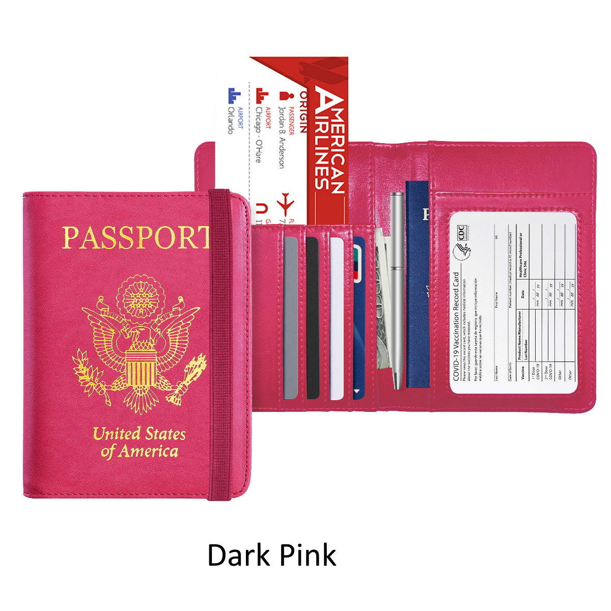 PU Leather RFID Passport and Vaccine Card Holder Combo