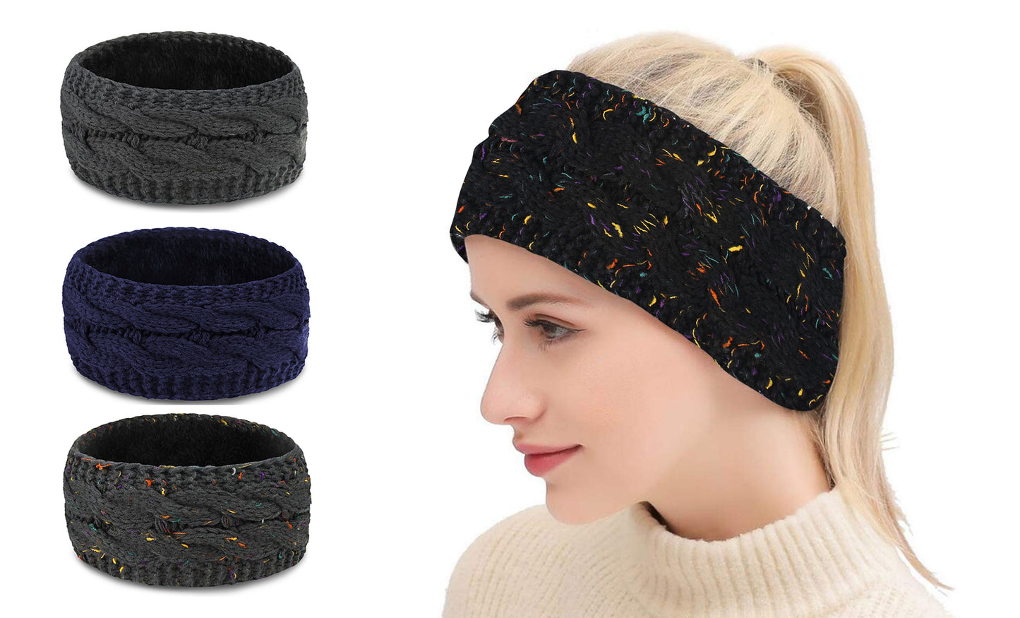 Women's Soft Winter Fleece-Lined Earband (3-Pack)
