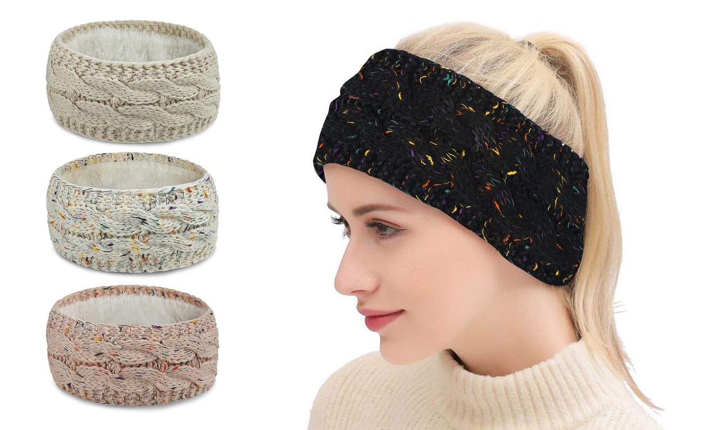 Women's Soft Winter Fleece-Lined Earband (3-Pack)