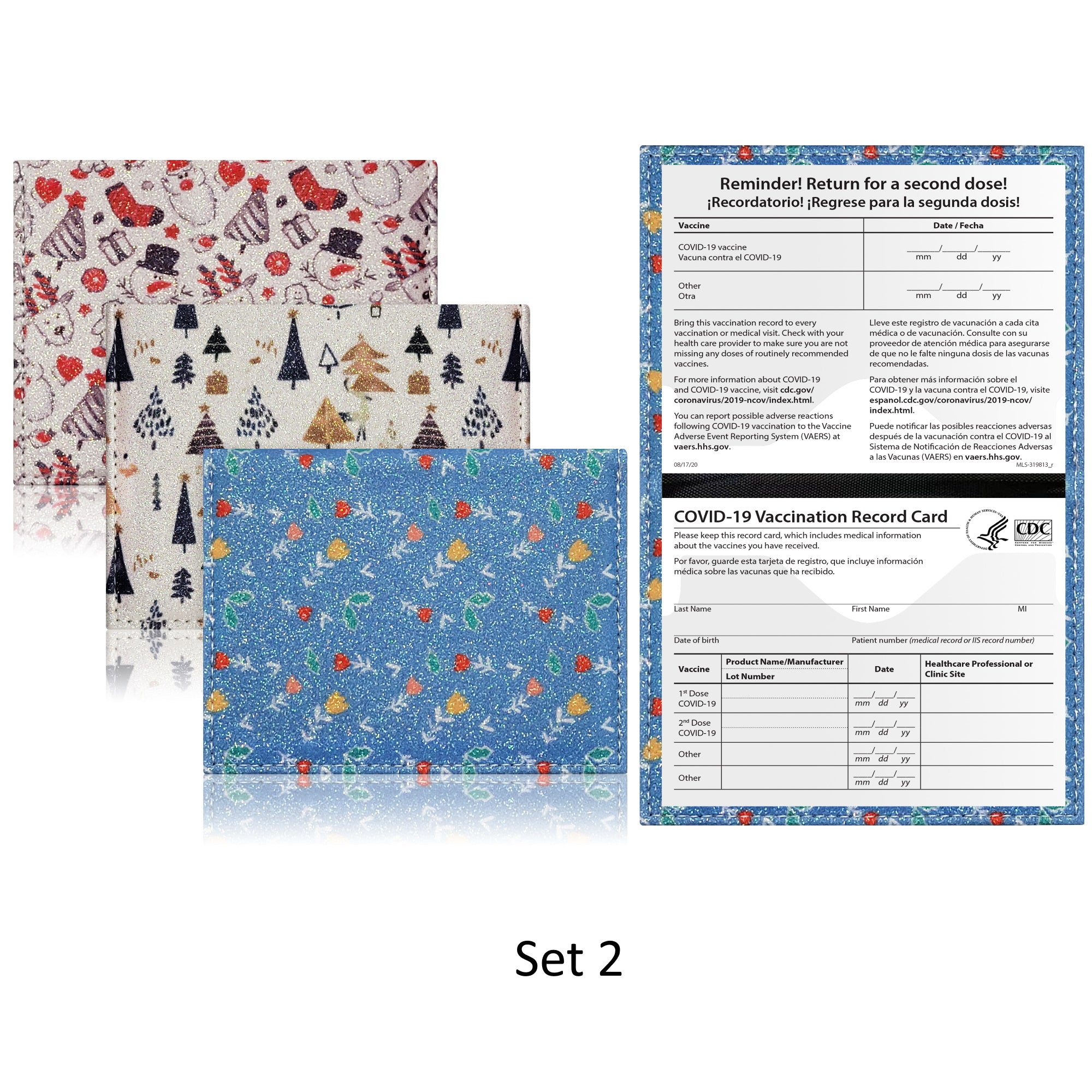 3-Pack : Faux Leather Holiday Themed CDC Vaccination Card Holder