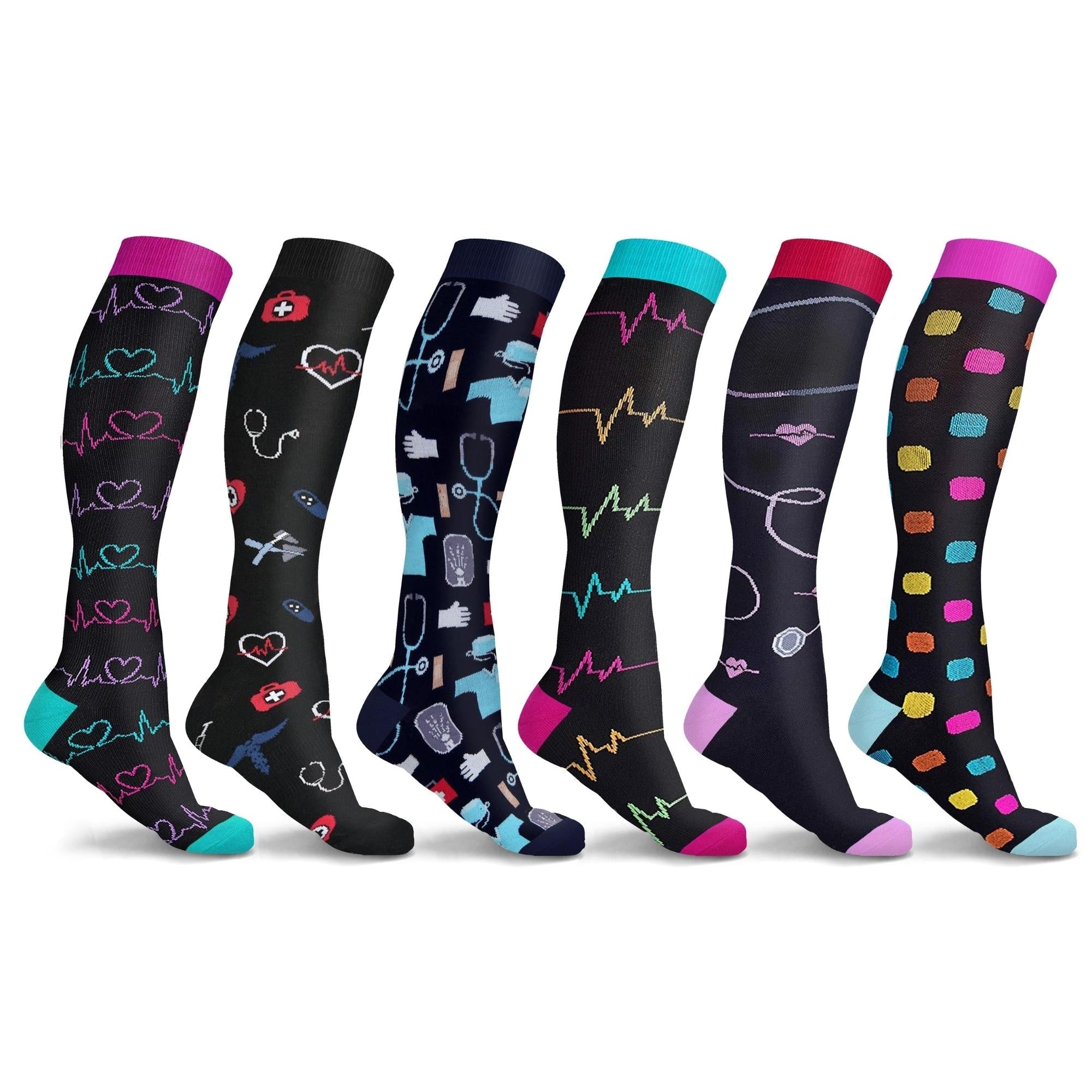 Whimsical Medical Print Compression Socks (6-Pack)