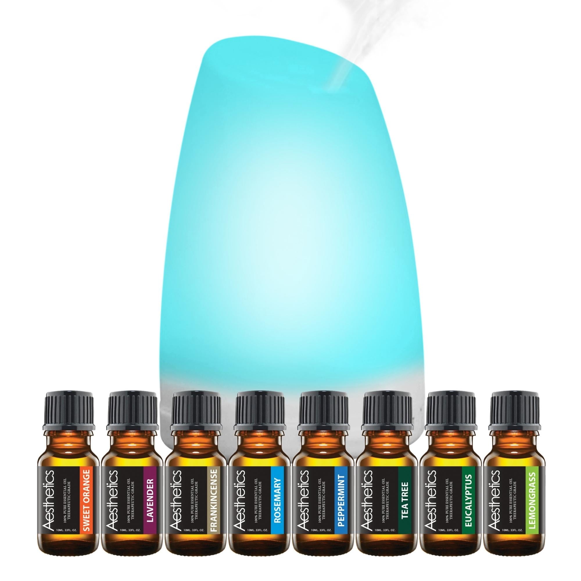 Aesthetics Ultrasonic Essential Oil Diffuser with Color Changing LED – Serene Design, with 8 Essential Oils