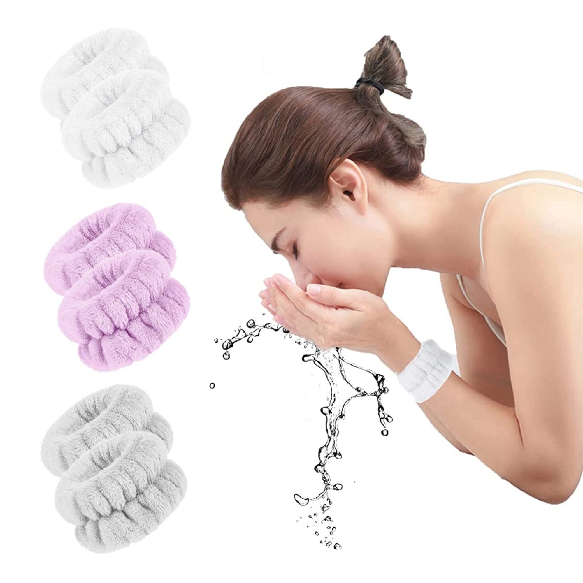 3-Pairs Wrist Wash Towel Band Wristband Scrunchies for Washing Face