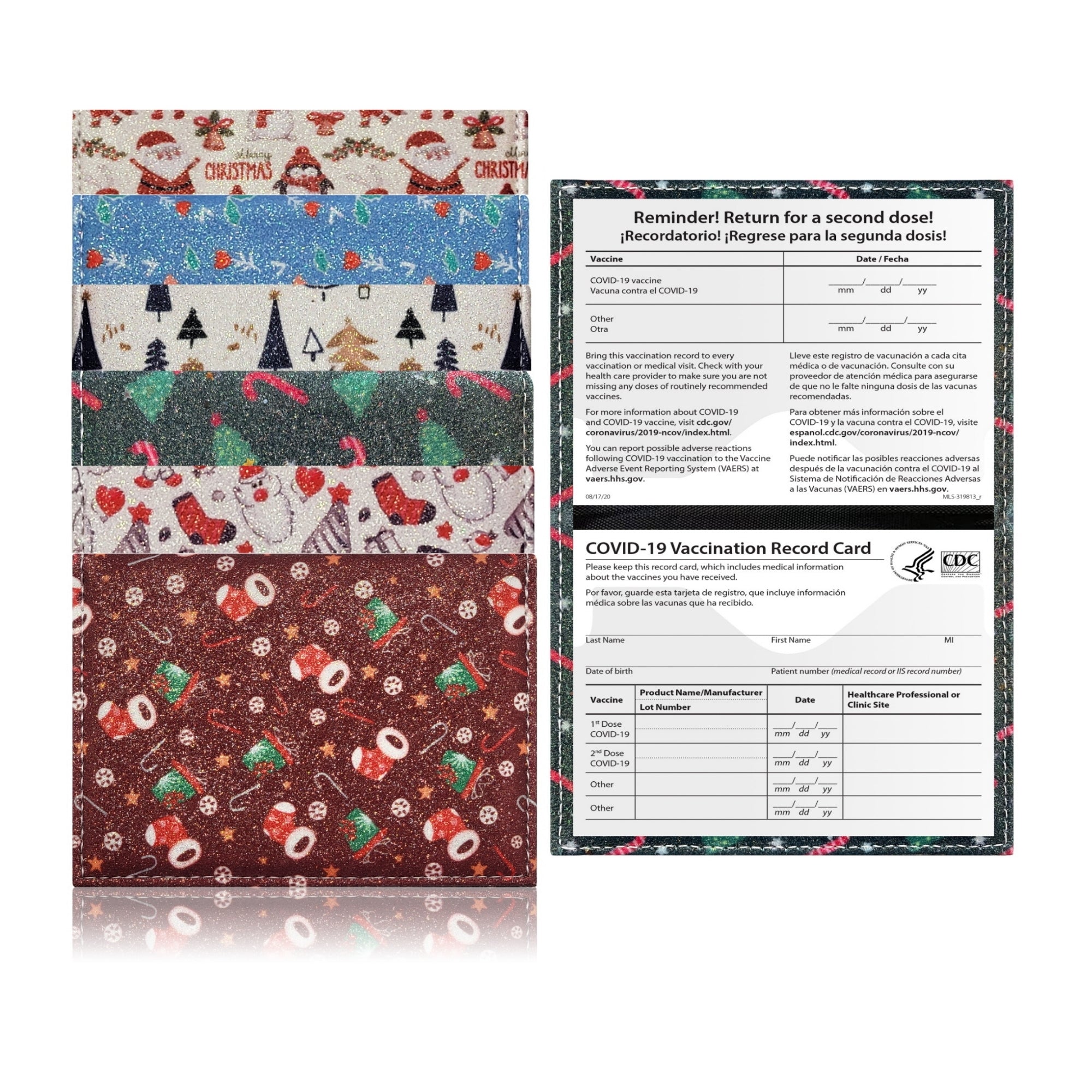 3-Pack : Faux Leather Holiday Themed CDC Vaccination Card Holder