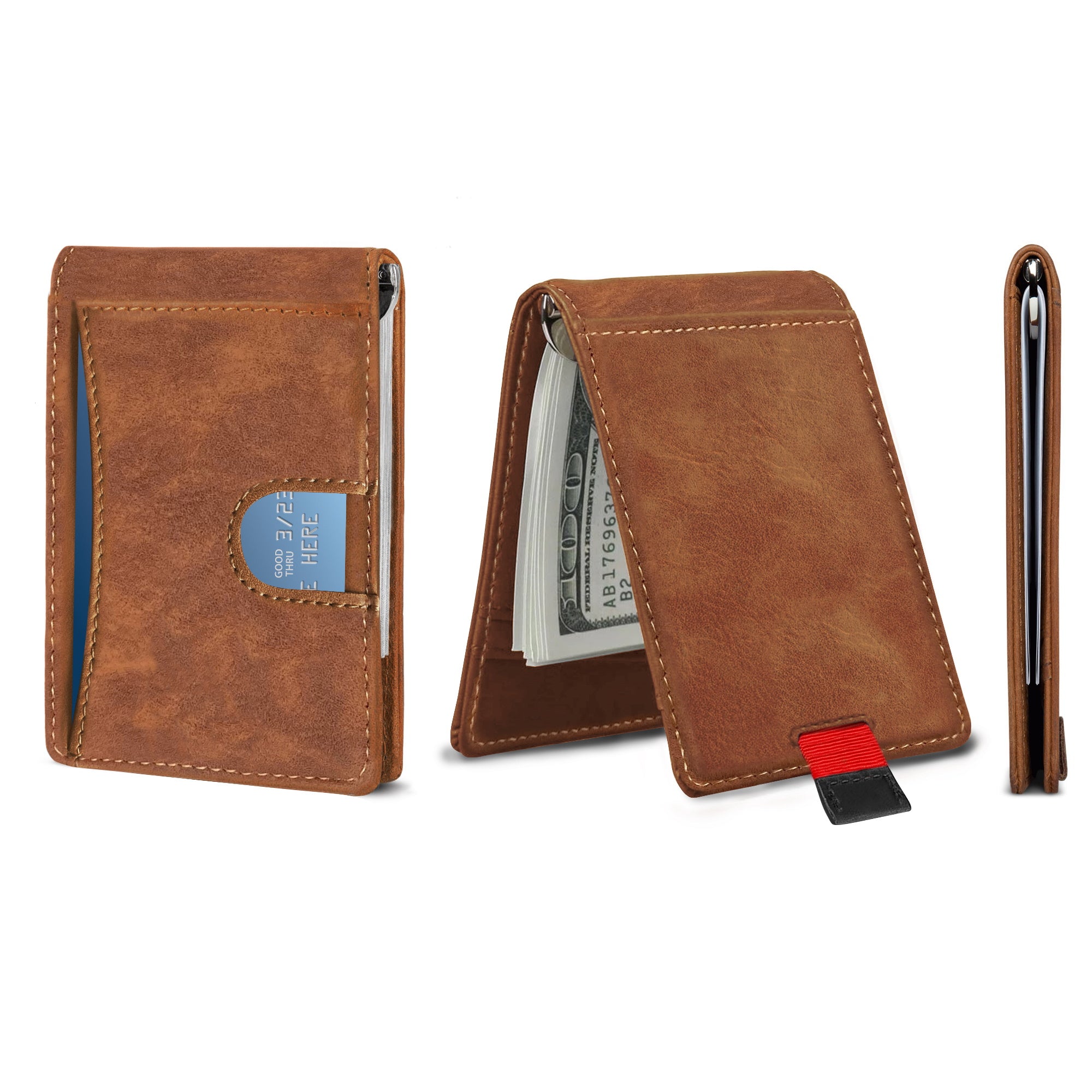 Ciana RFID Blocking Slim Bifold Leather Minimalist Front Pocket Wallets For Men with Money Clip
