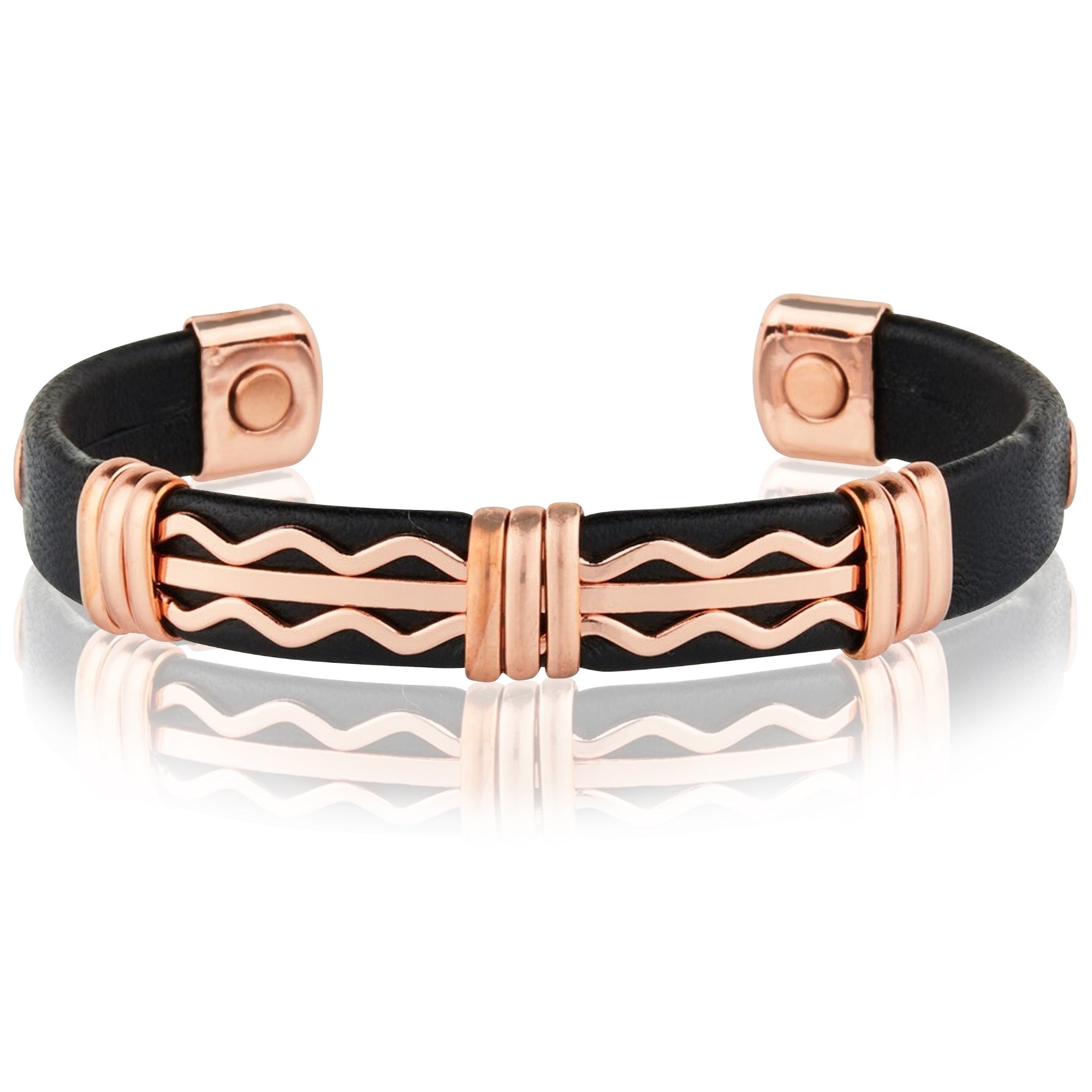 Copper and Leatherette Magnetic Bracelet