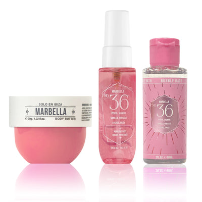 Marbella Body Cream, Perfume Mist & Bubble Bath Beauty Gift Set with Carrying Case