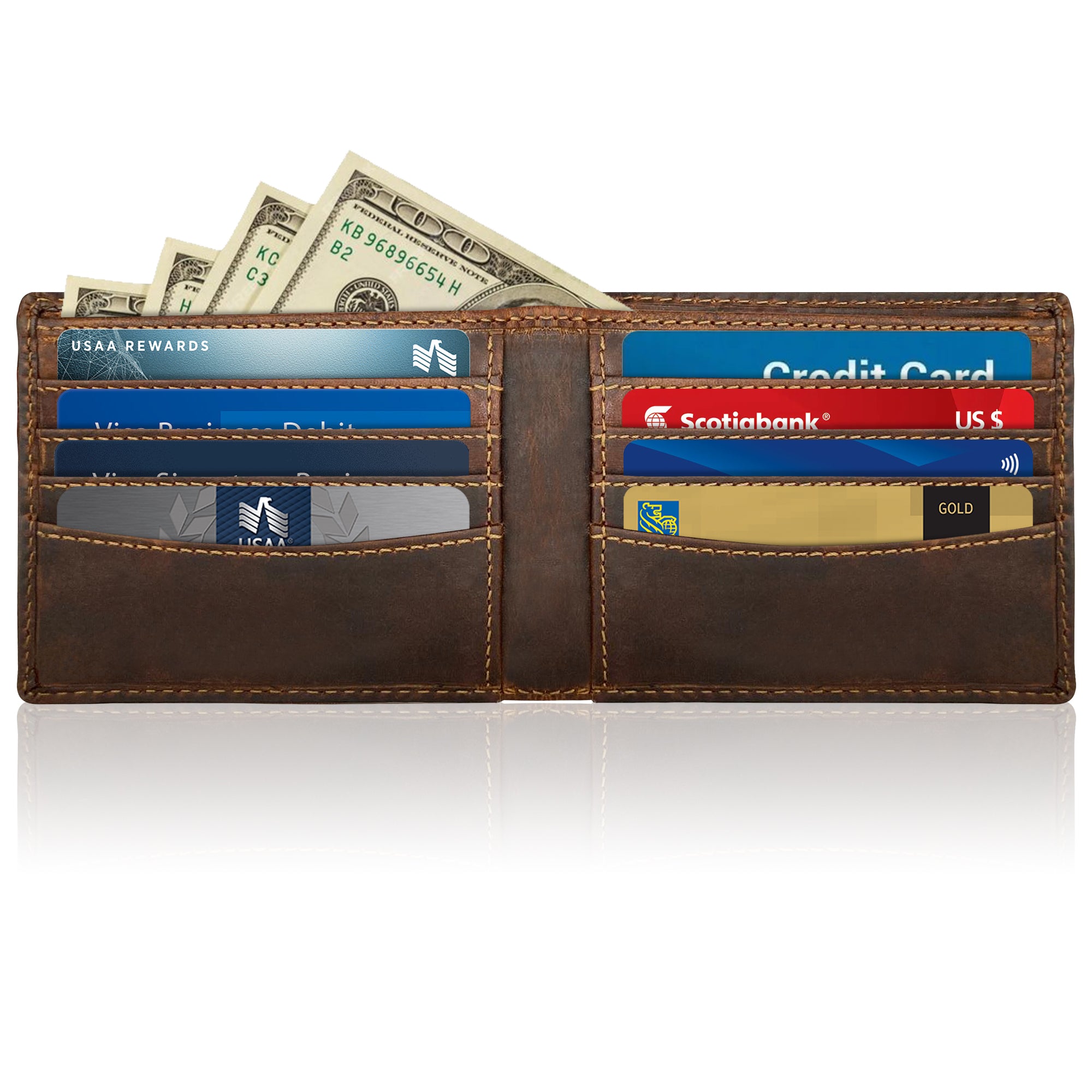 Large Genuine Leather RFID Blocking Bifold Wallet