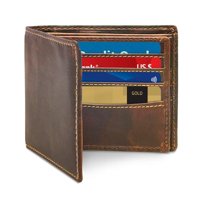 Large Genuine Leather RFID Blocking Bifold Wallet