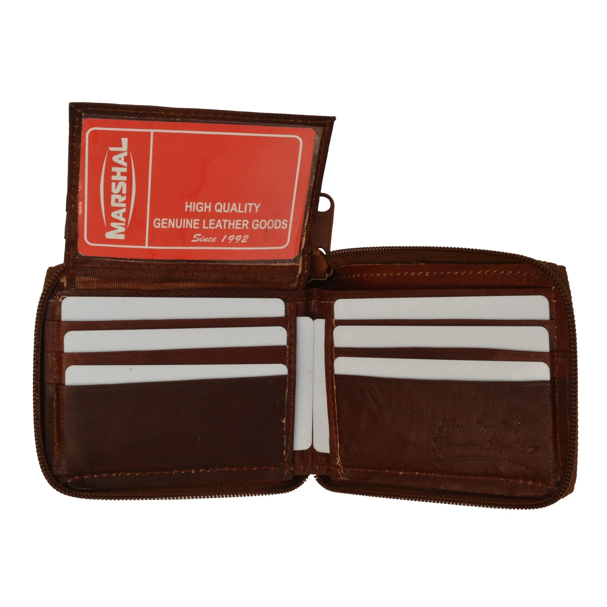 Cowhide Leather Men's Zip-Around Bifold Wallet