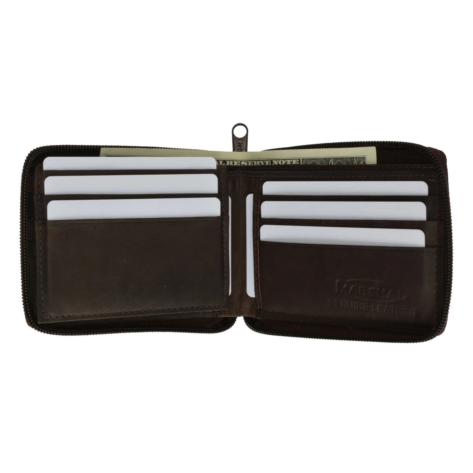 Cowhide Leather Men's Zip-Around Bifold Wallet