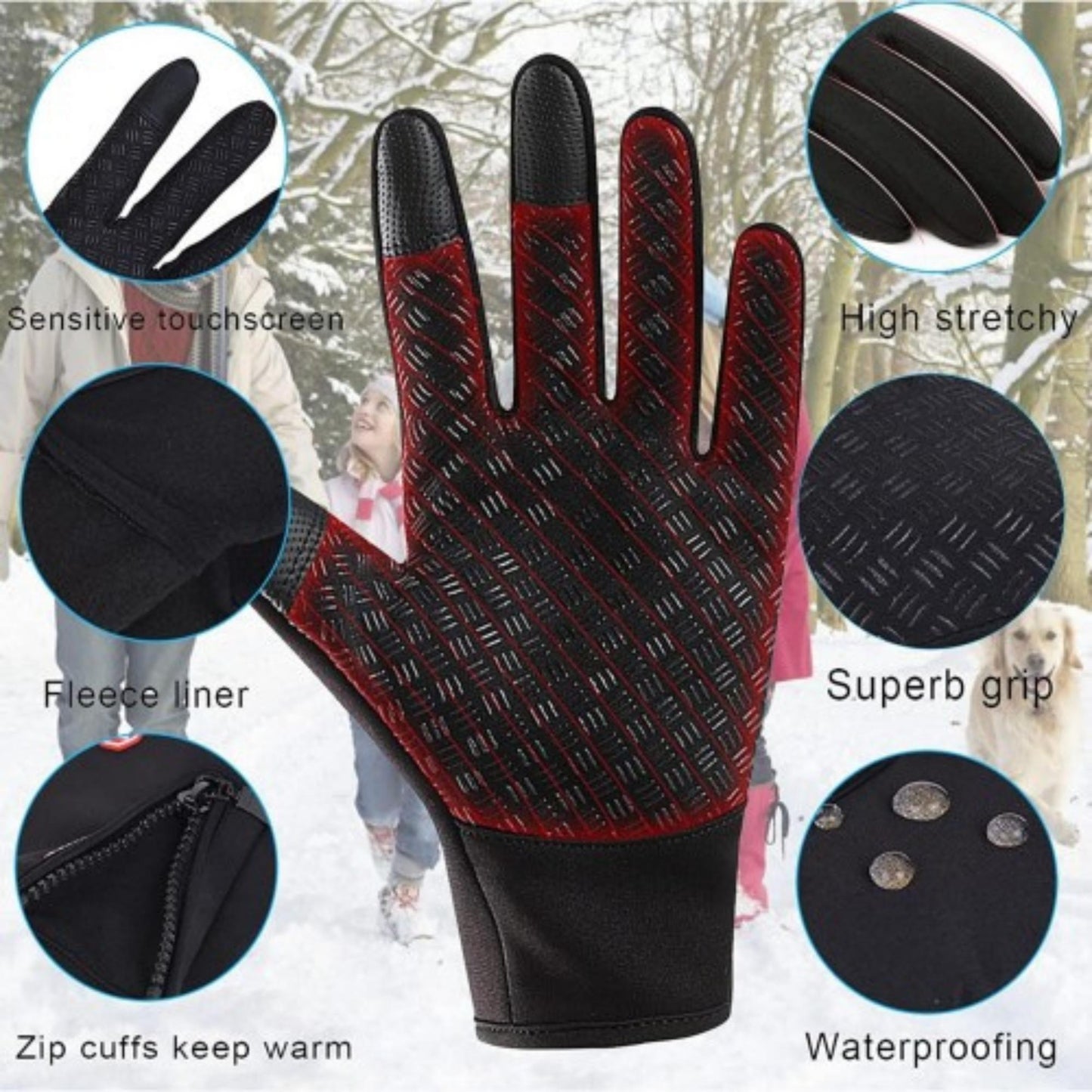 Winter Touchscreen Waterproof Neoprene Gloves (2-Pair)