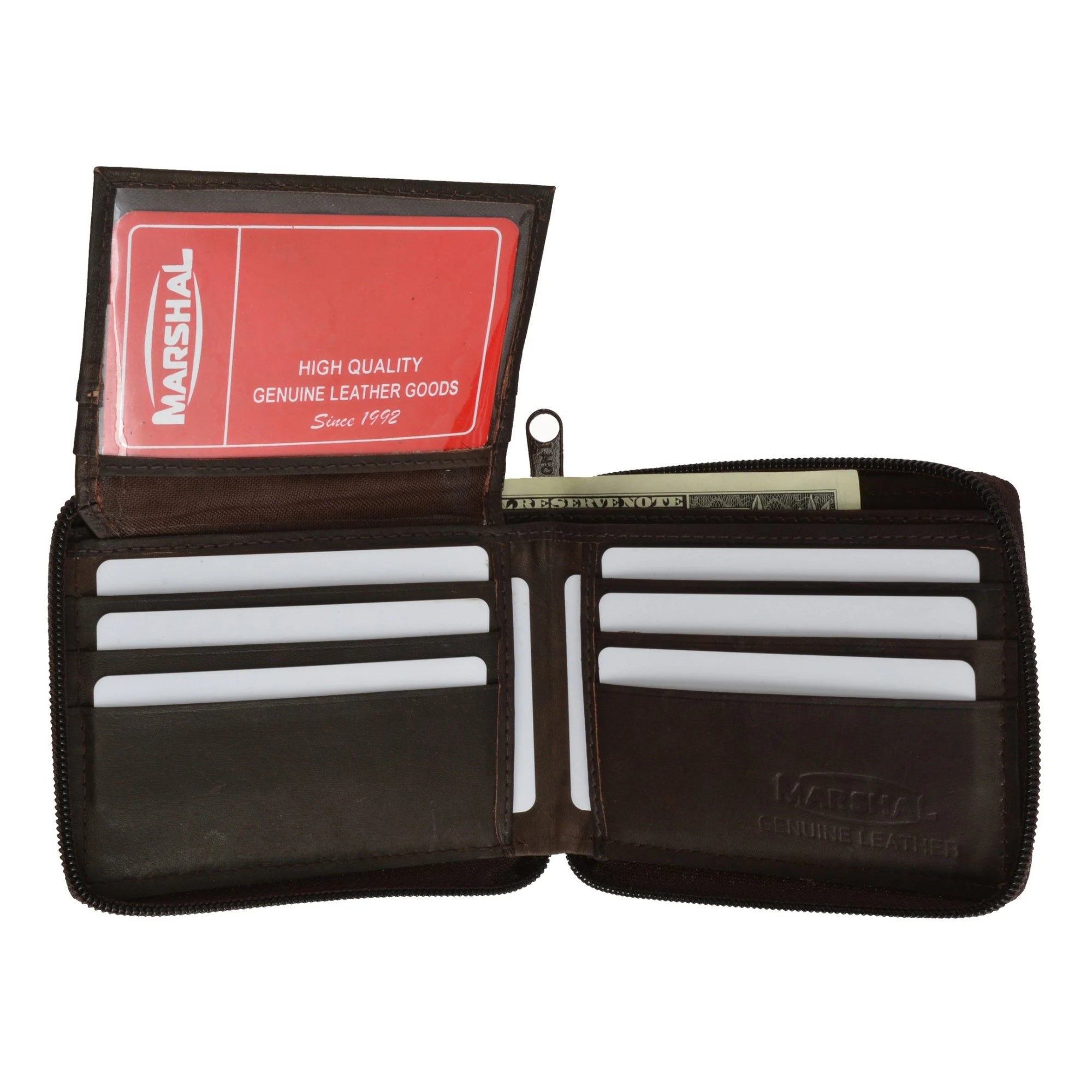 Cowhide Leather Men's Zip-Around Bifold Wallet