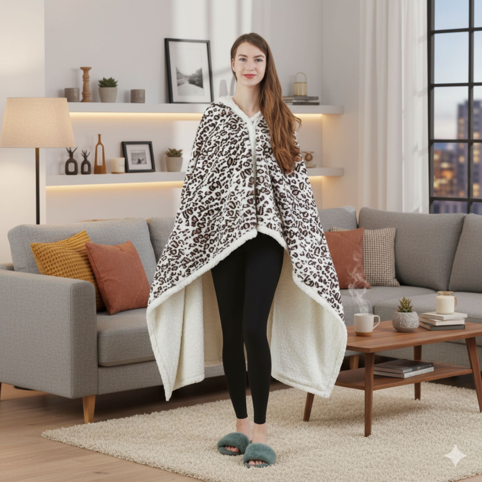 1-Pack Standard Size Hooded Sherpa Throw Blanket – 100% EF-Velboa Micro Polyester, Buttery Soft & Luxuriously Thick Loft, Supportive Warmth for Relaxing Comfort