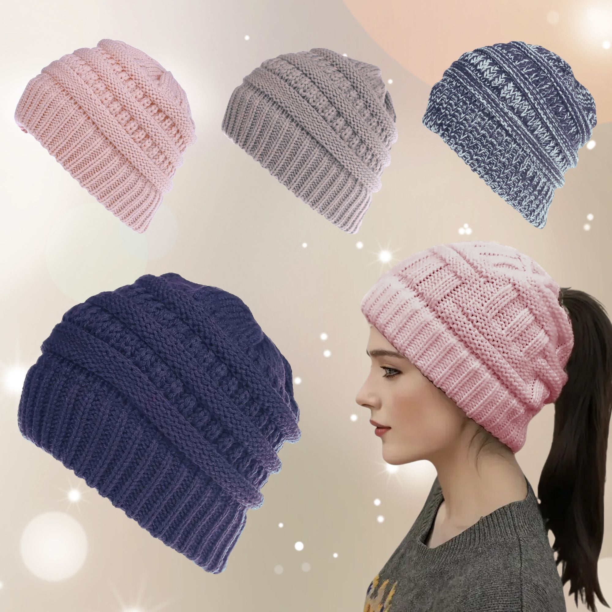 4-Pack Girl's Junior Hat w/ Ponytail