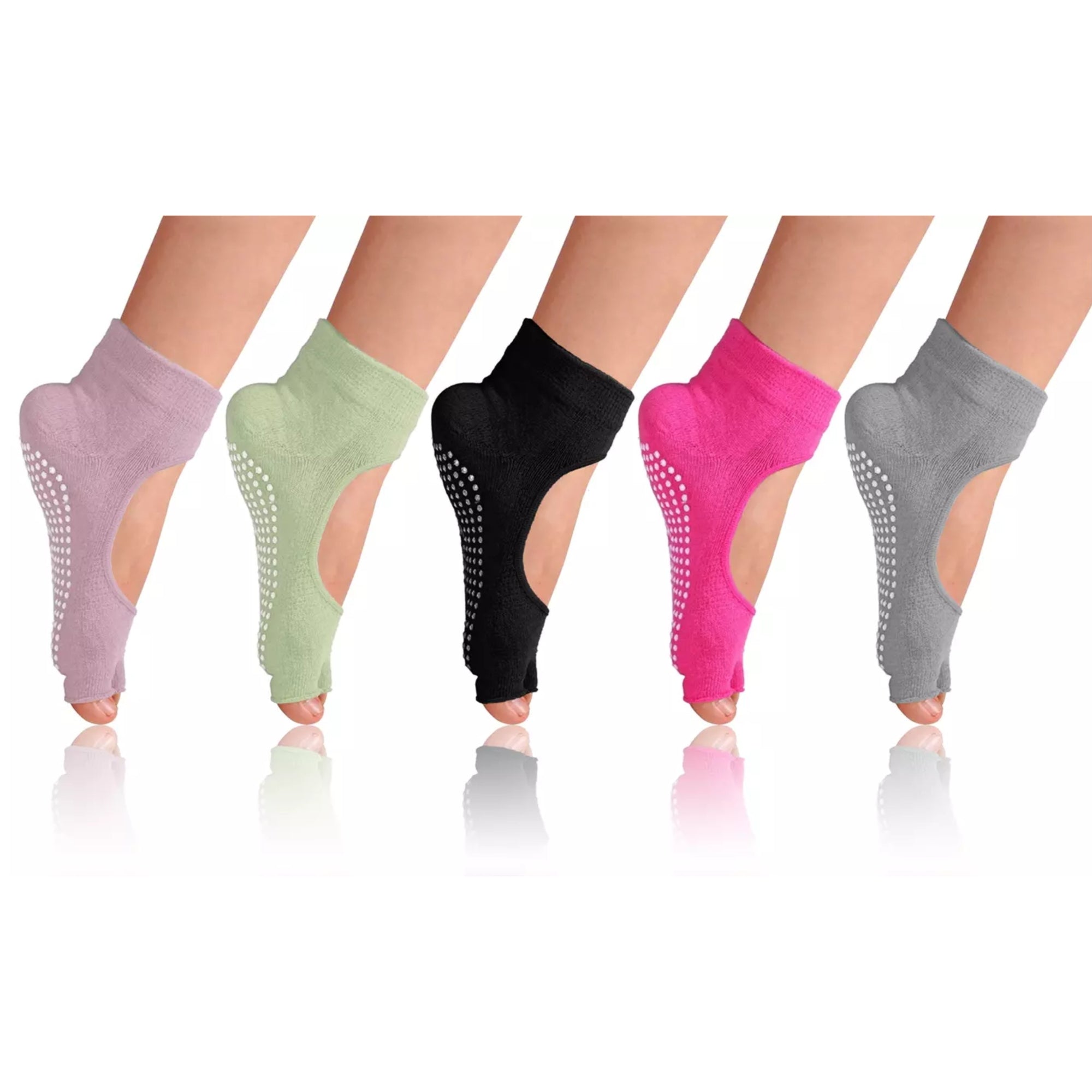 Non-Slip Yoga Socks for Women Pilates Barre (5-Pack)