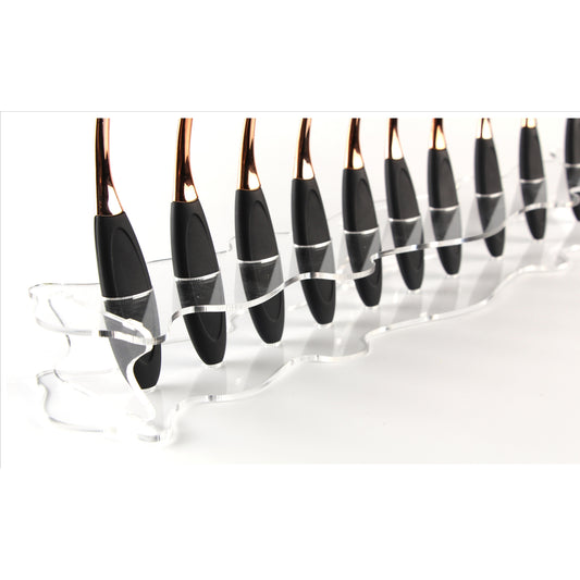 Acrylic Oval Makeup Brush Holder - 10 Slots Organizer Stand for Beauty Tools