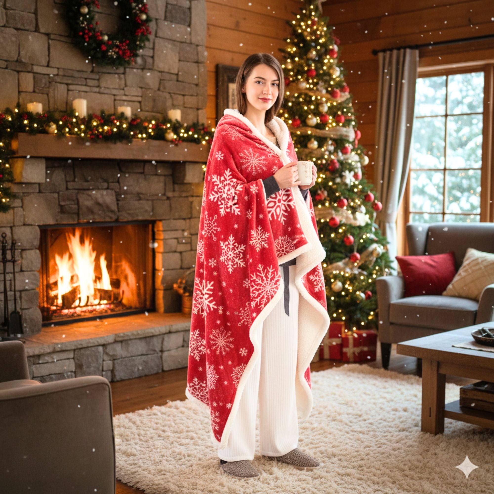 1-Pack Standard Size Hooded Sherpa Throw Blanket – 100% EF-Velboa Micro Polyester, Buttery Soft & Luxuriously Thick Loft, Supportive Warmth for Relaxing Comfort